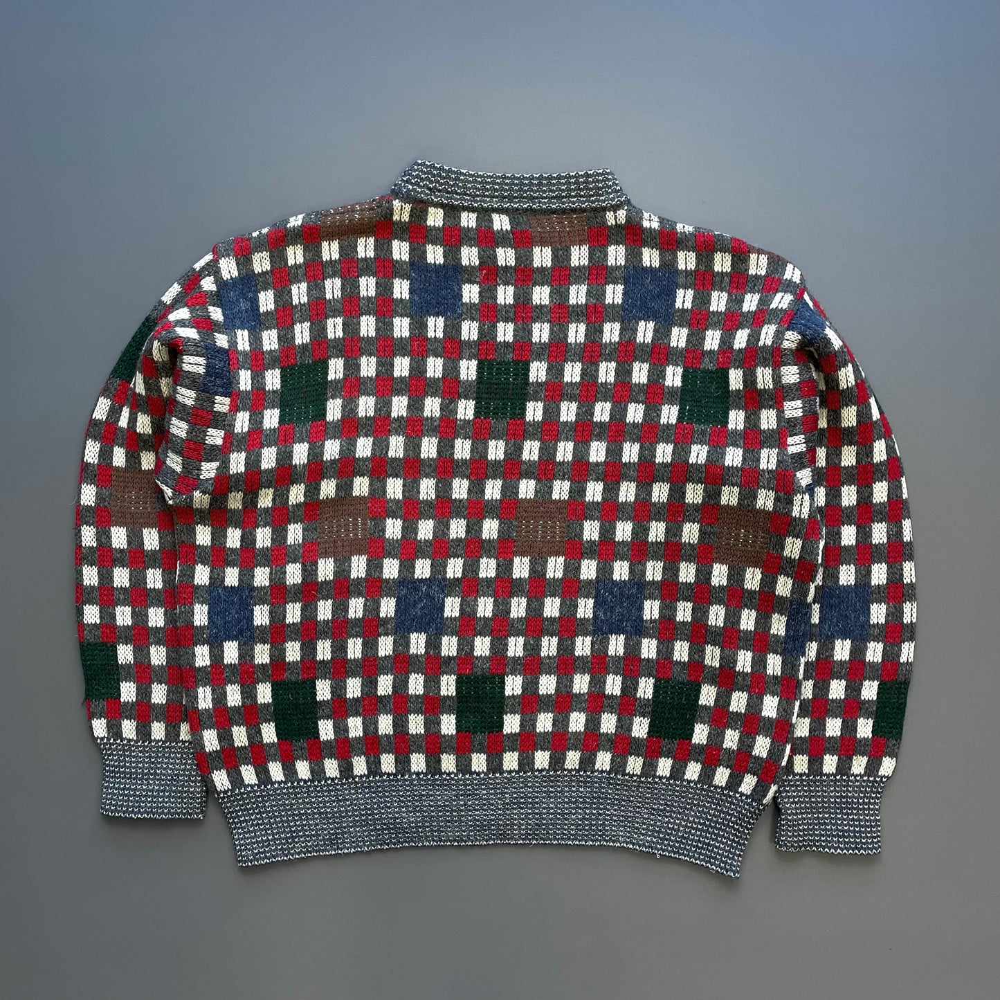 Armani Red 80s Check & Patchwork Knit Jumper