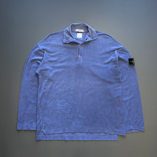Stone Island Blue 90s Fleece Button-Up Green Edge Badge Jumper
