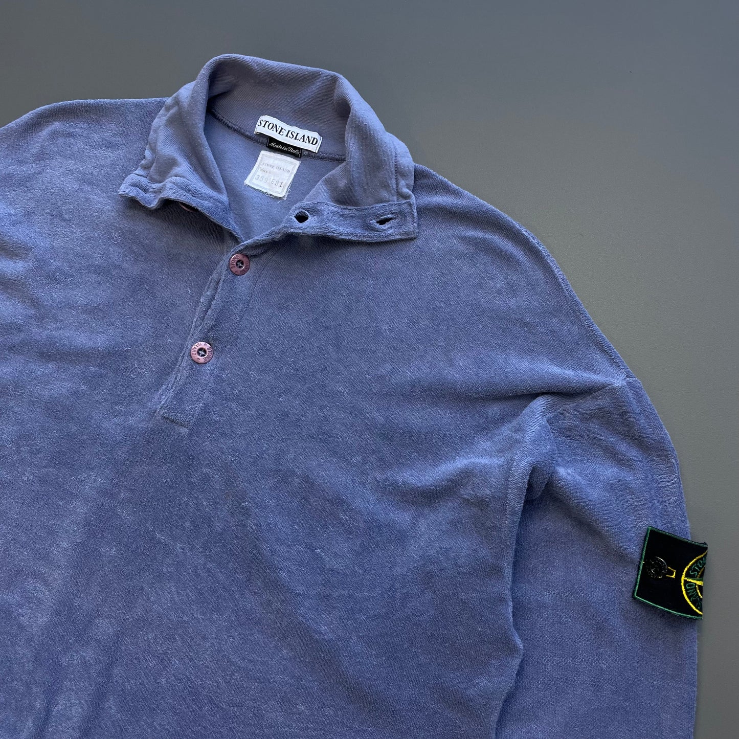 Stone Island Blue 90s Fleece Button-Up Green Edge Badge Jumper