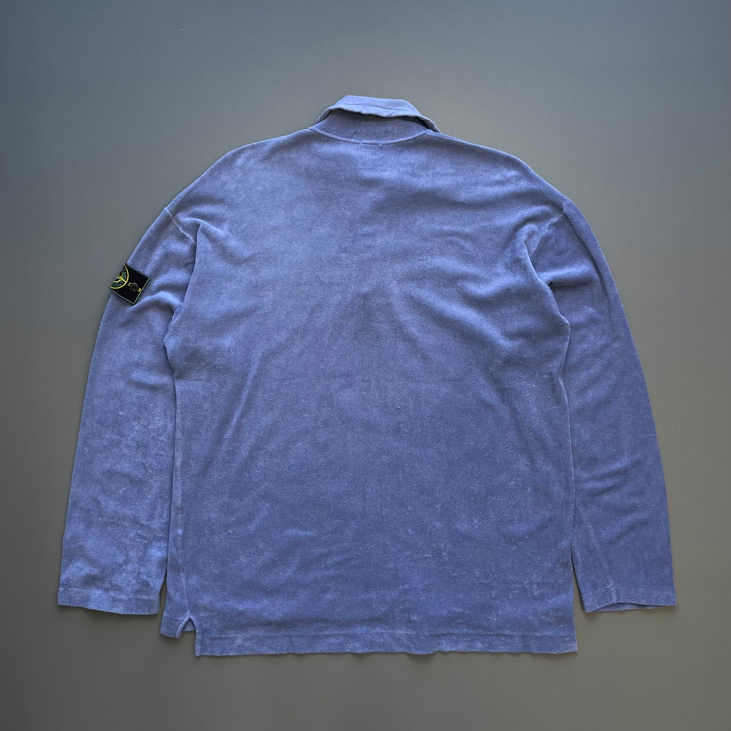 Stone Island Blue 90s Fleece Button-Up Green Edge Badge Jumper