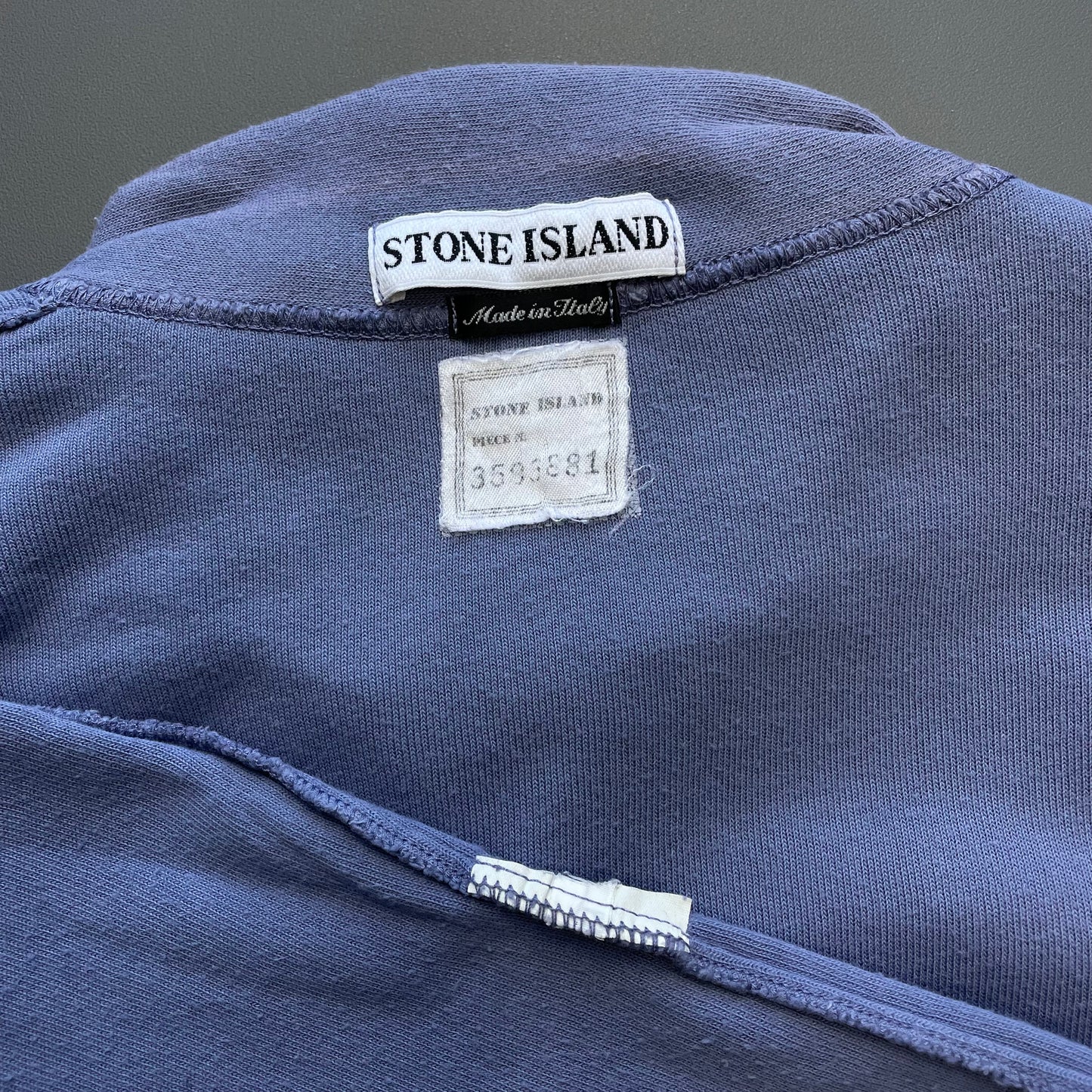 Stone Island Blue 90s Fleece Button-Up Green Edge Badge Jumper