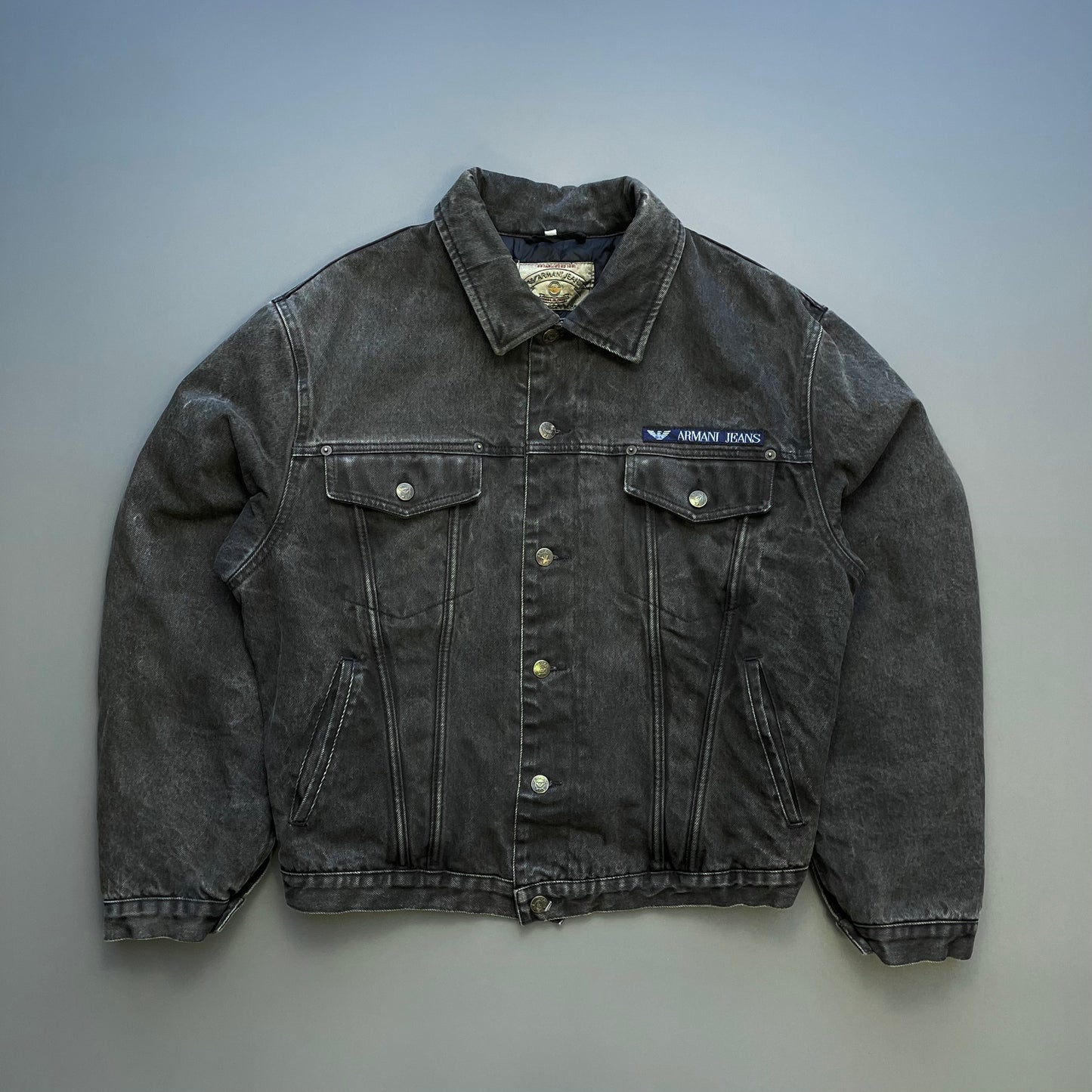 Armani Jeans Black 90s Denim Padded Trucker Jacket