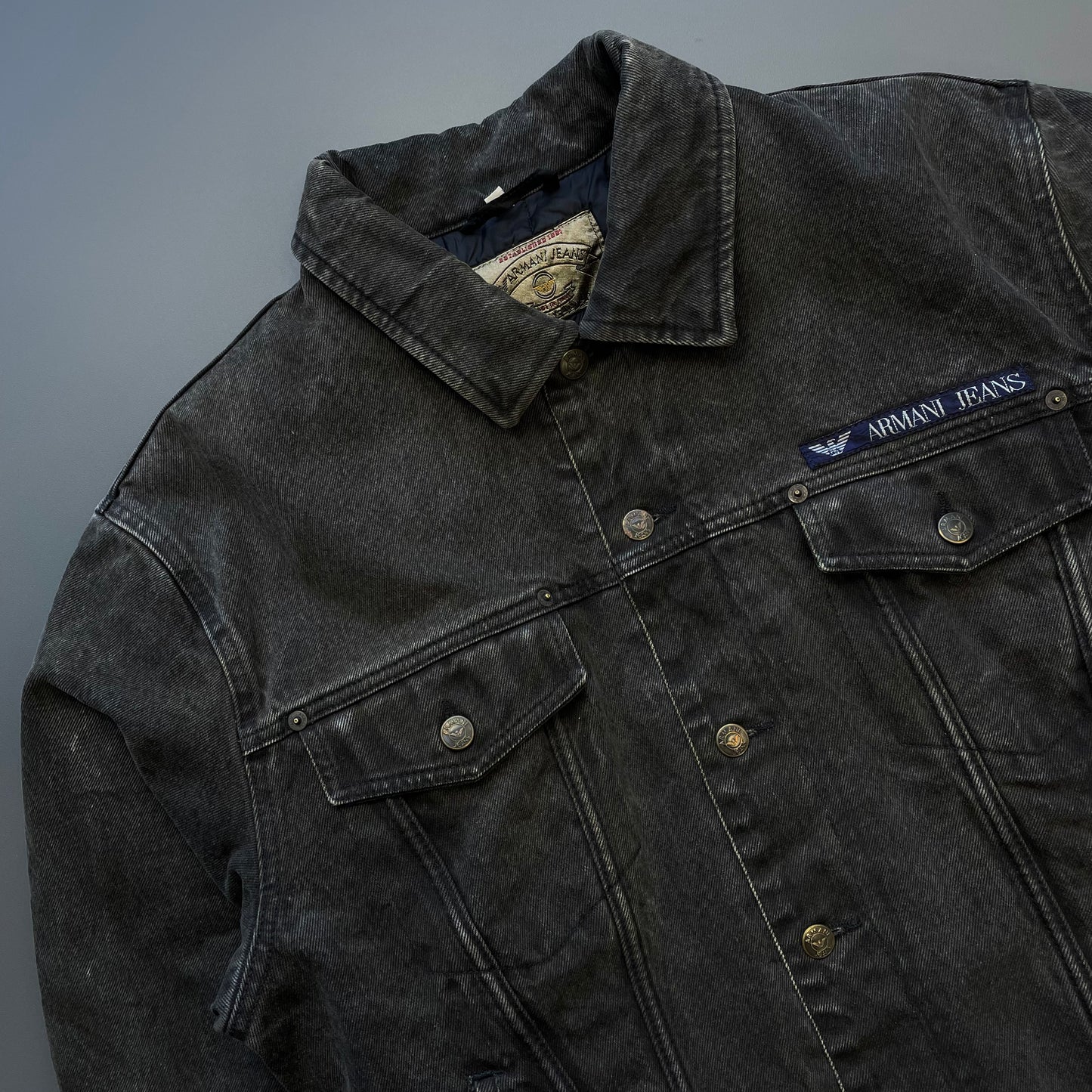 Armani Jeans Black 90s Denim Padded Trucker Jacket