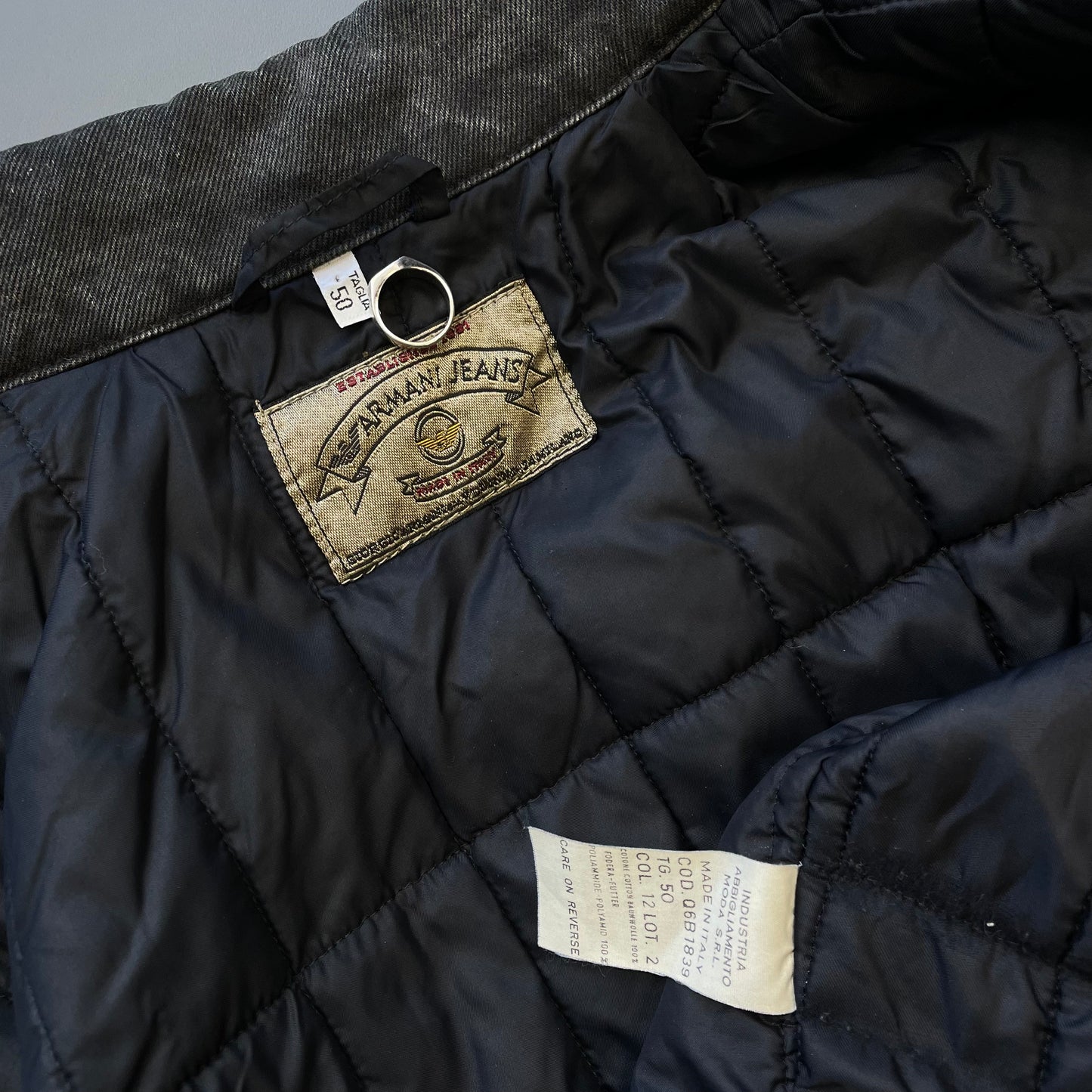 Armani Jeans Black 90s Denim Padded Trucker Jacket