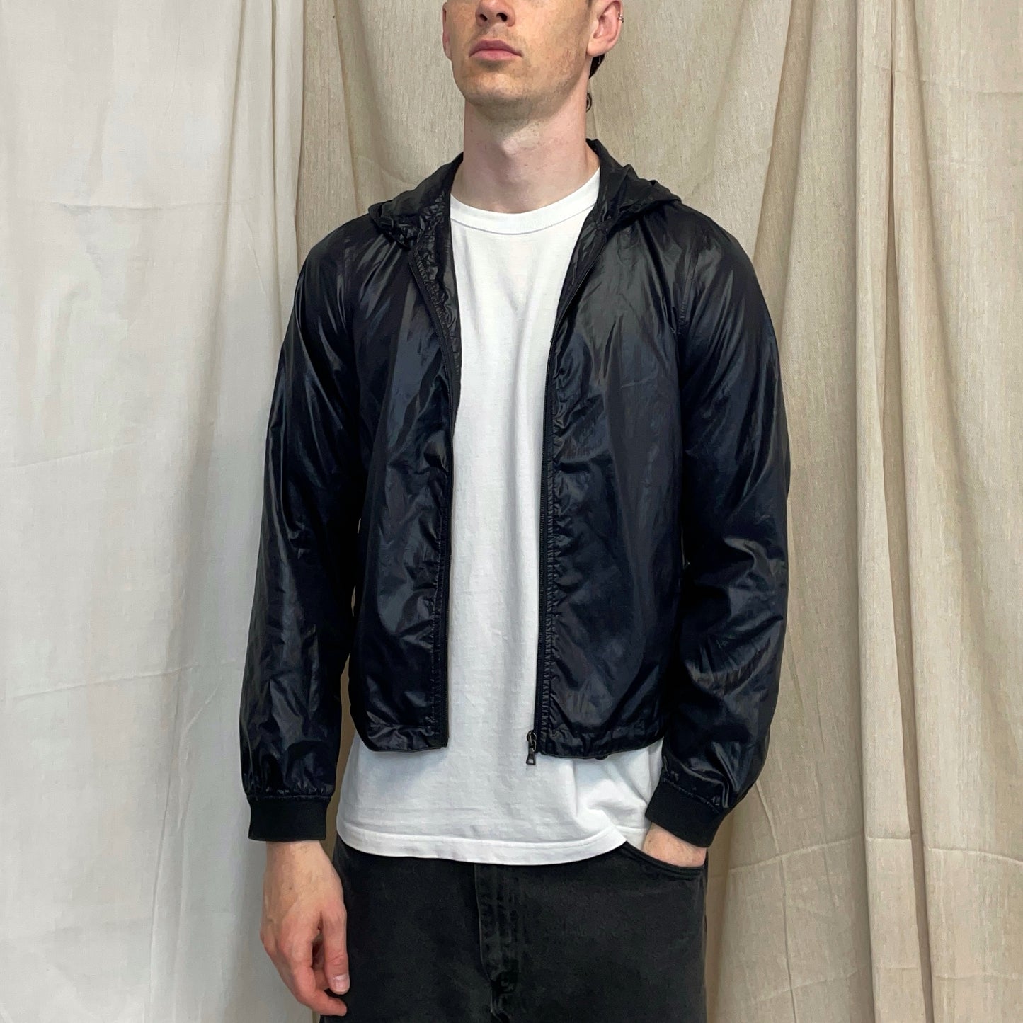 Prada Sport Black/Deep Purple 00s Lightweight Nylon Hooded Windbreaker Jacket