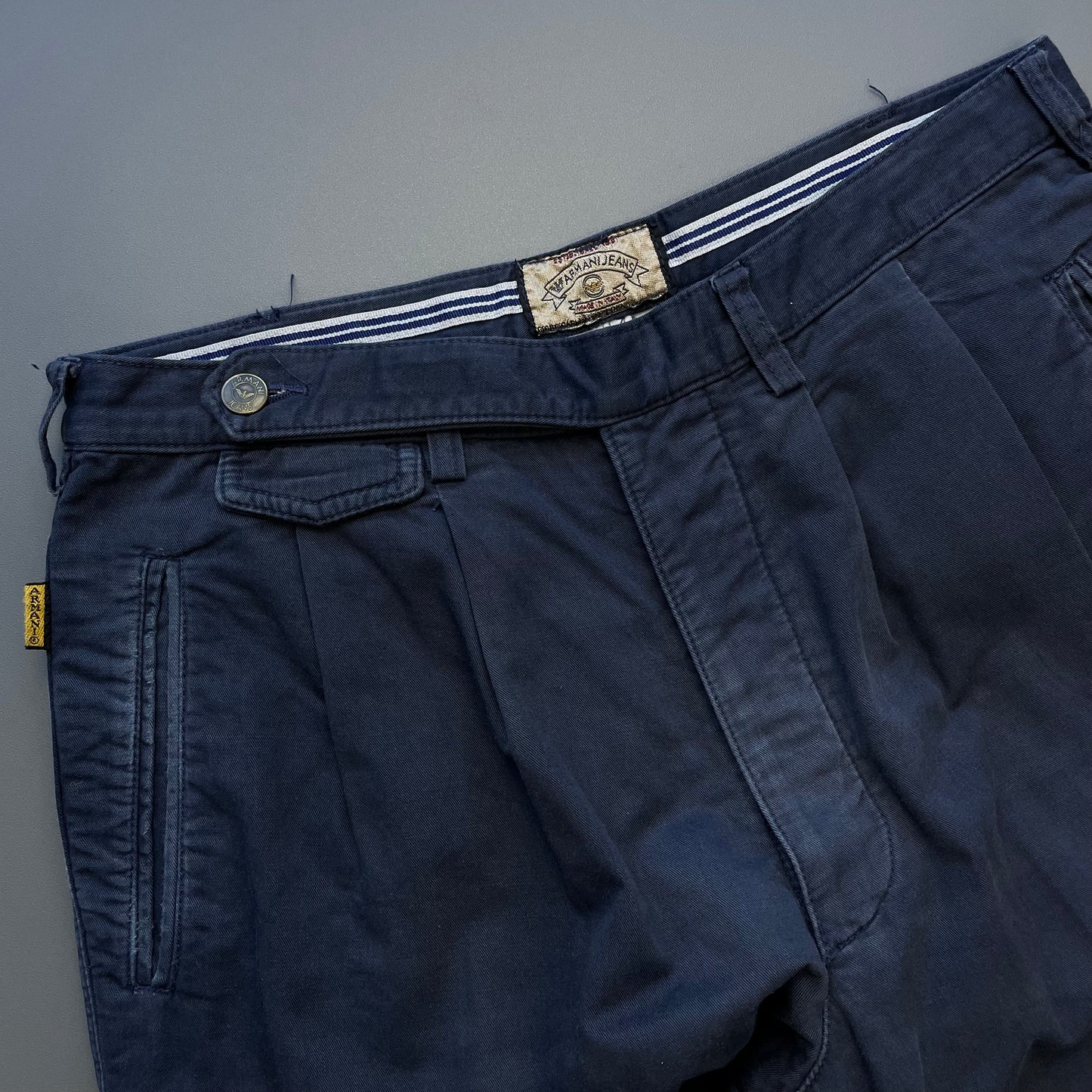 Armani Jeans Navy 90s Cotton Pleated Trousers