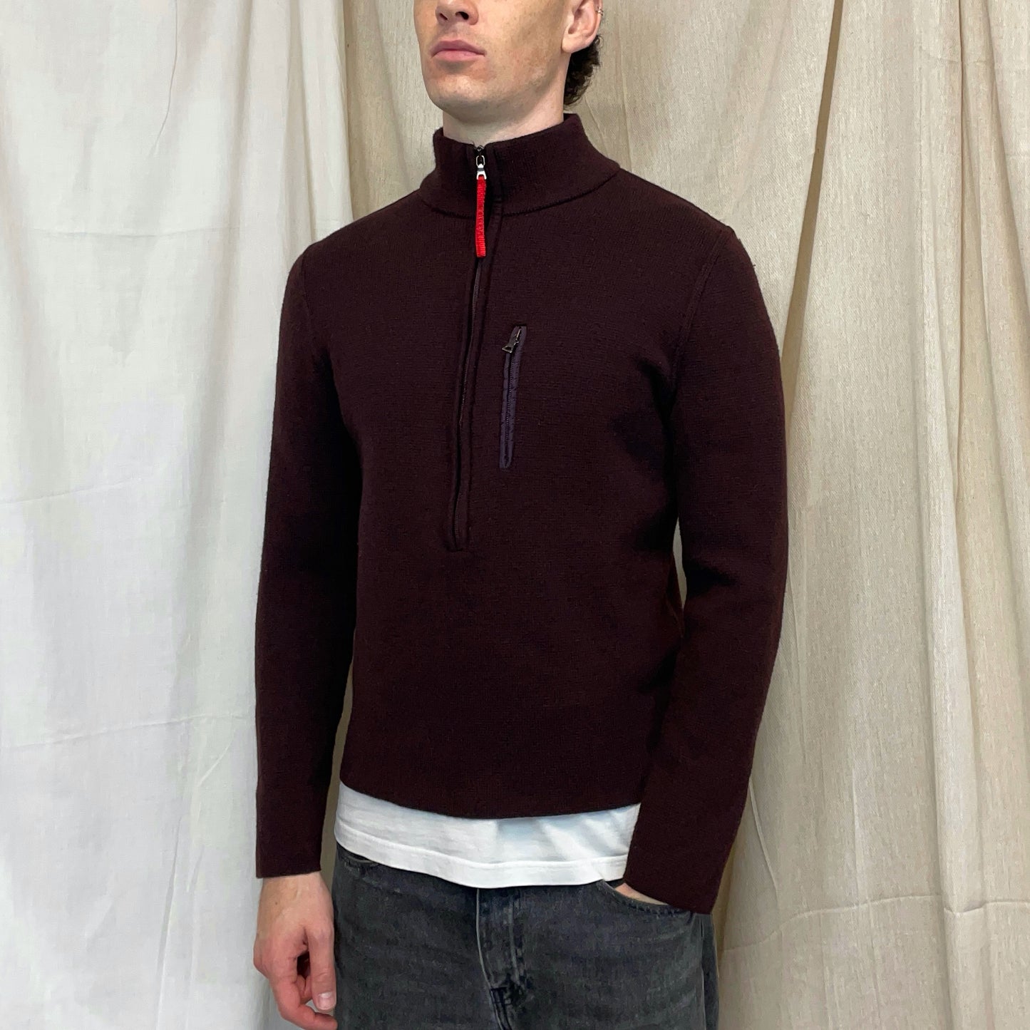 Prada Sport Burgundy 00s Wool Half-Zip Jumper