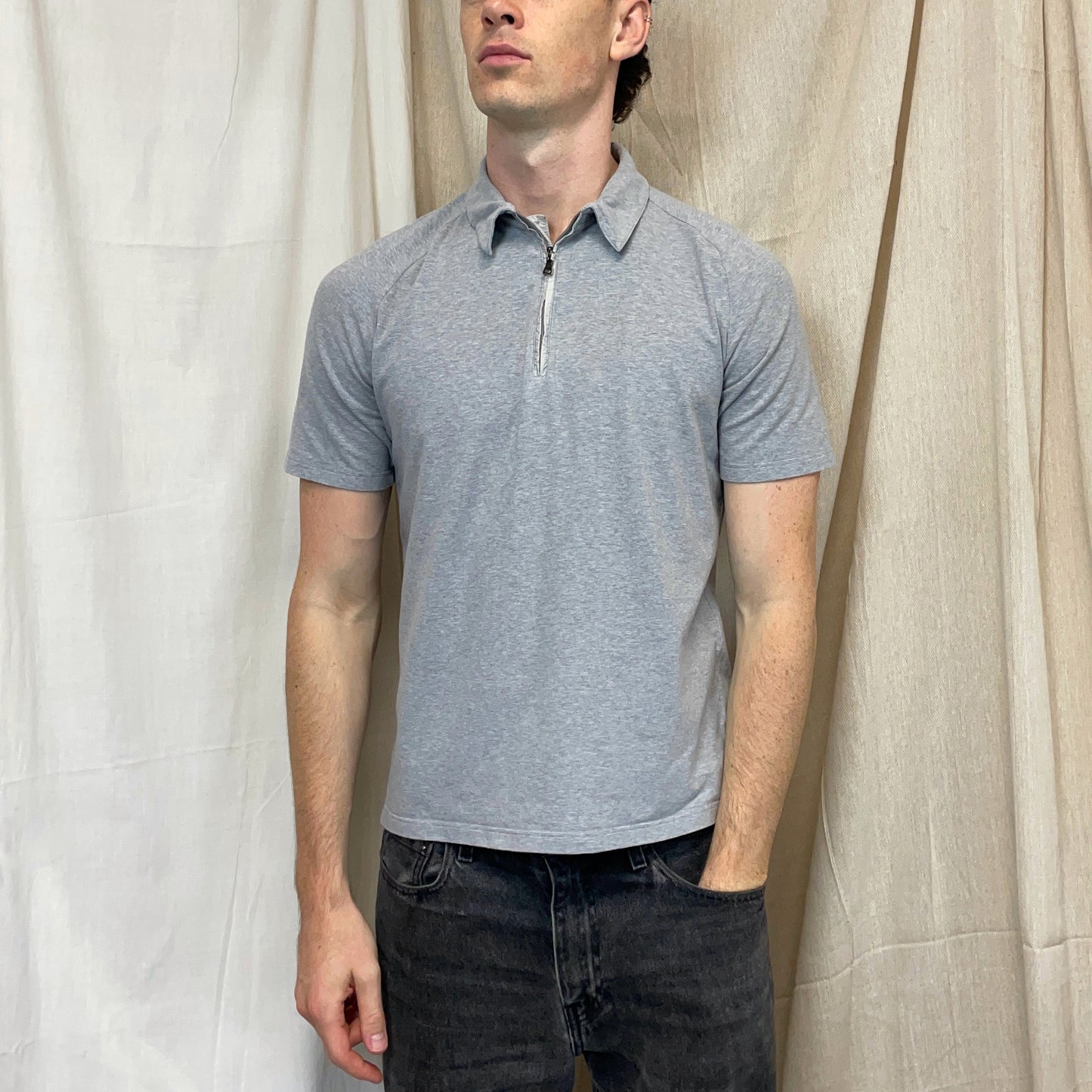 Prada Sport Grey 00s Rear Pocket Short Sleeve Zip Polo Shirt