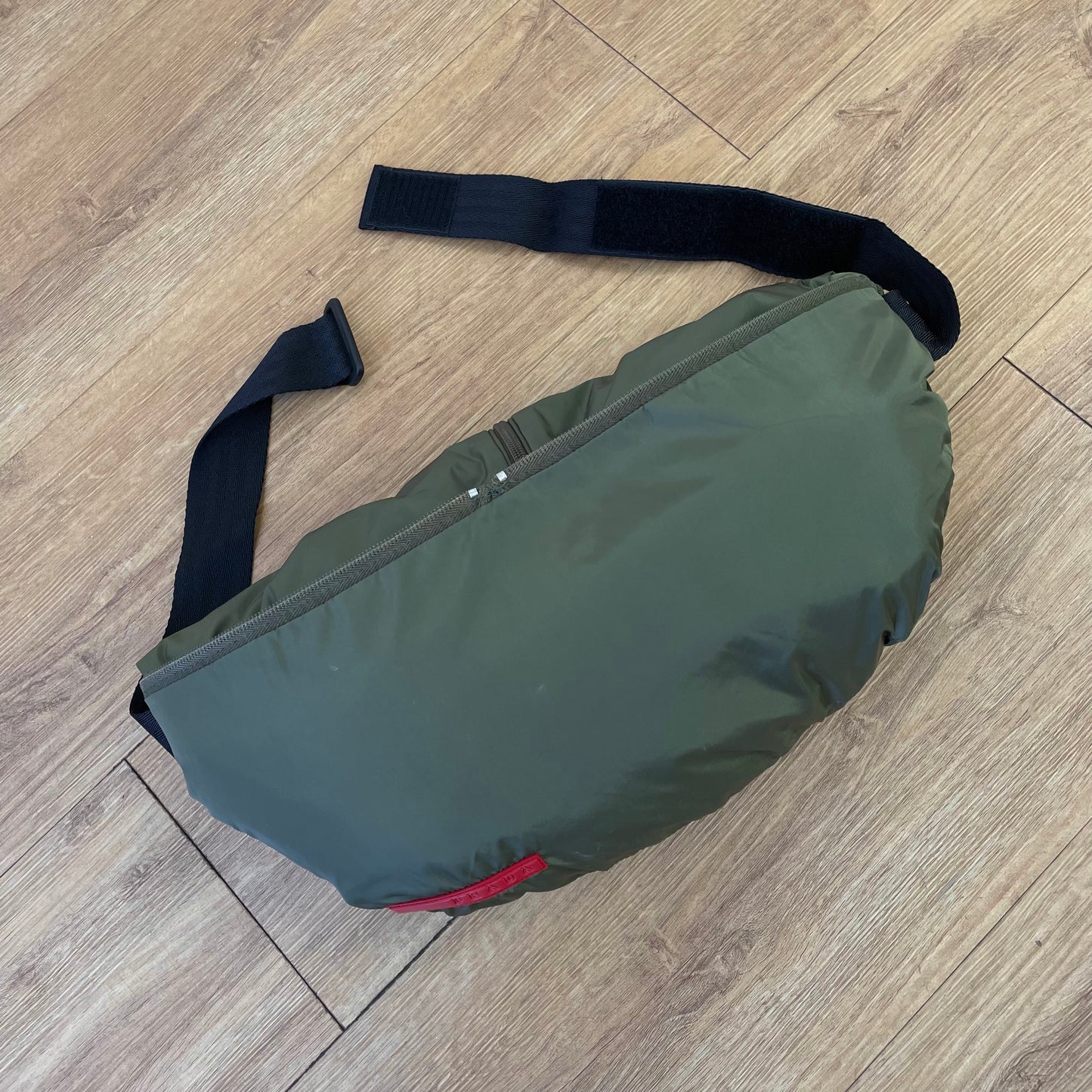 Prada Sport Khaki FW99 Runway Packable Nylon Hooded Gilet Vest