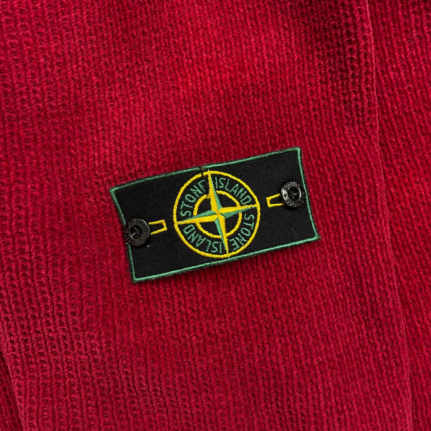 Stone Island Red 90s Chenille Knit Half-Zip Green Edge Badge Jumper