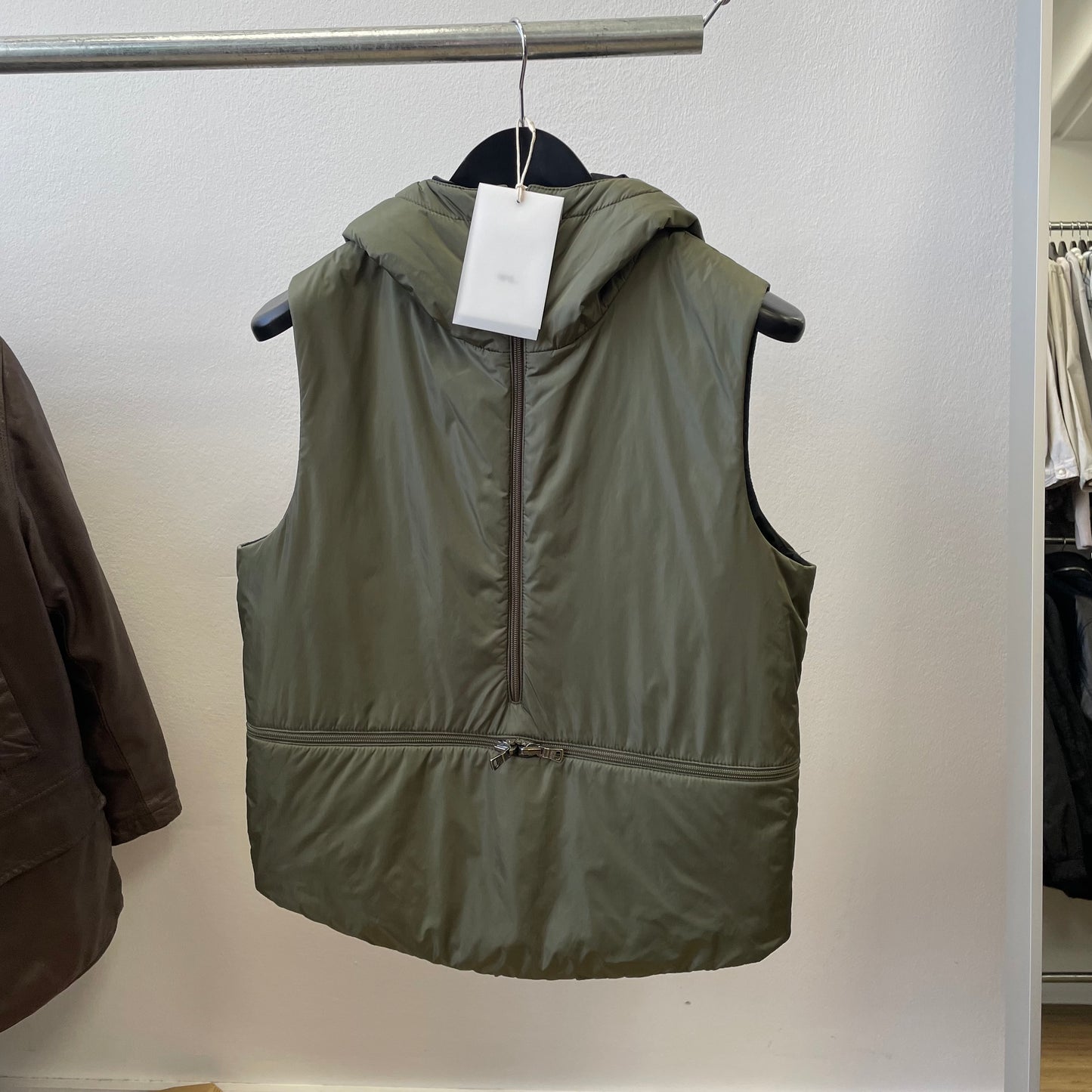 Prada Sport Khaki FW99 Runway Packable Nylon Hooded Gilet Vest