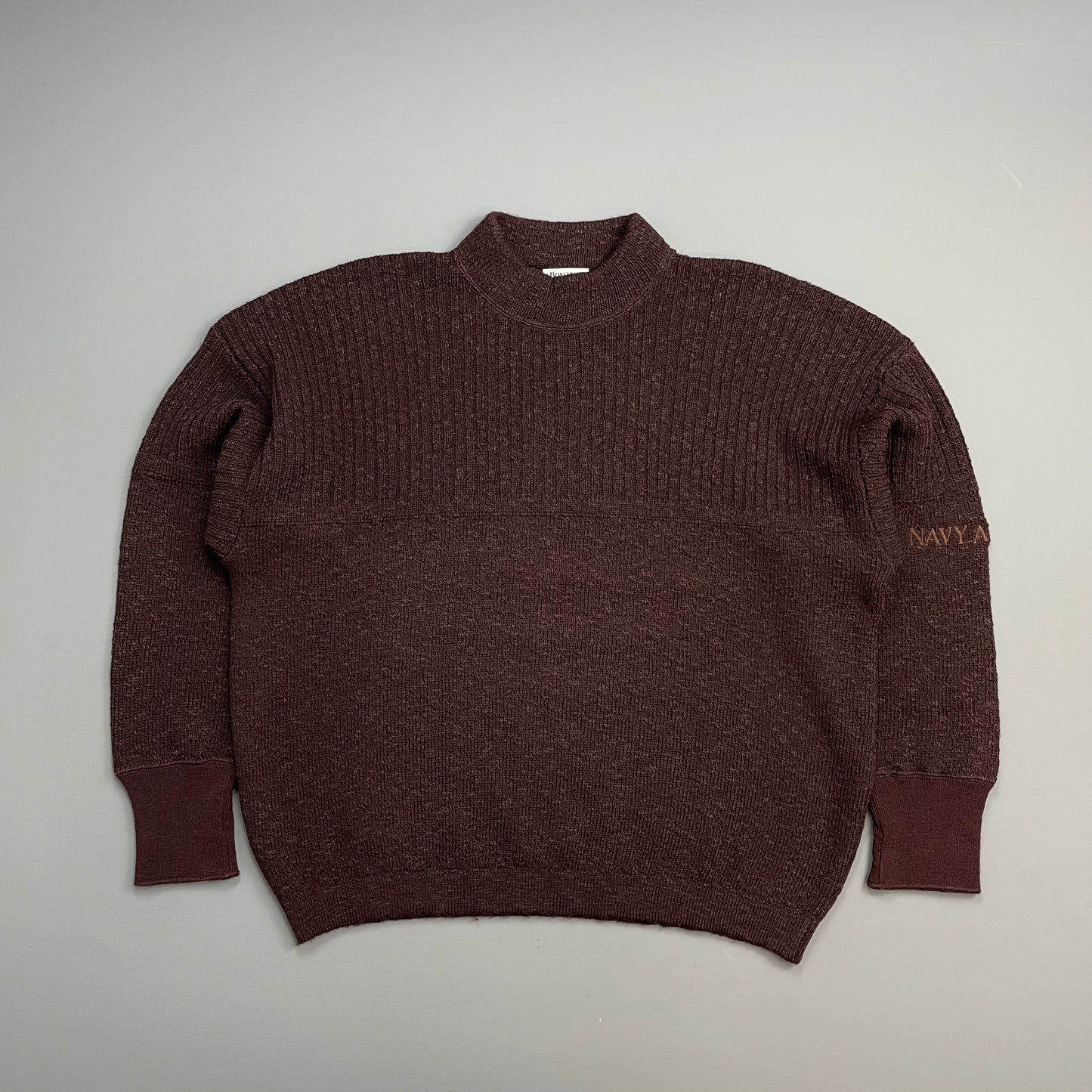 Boneville Brown Navy Arctic 80s Wool & Cotton Thick Knit Jumper