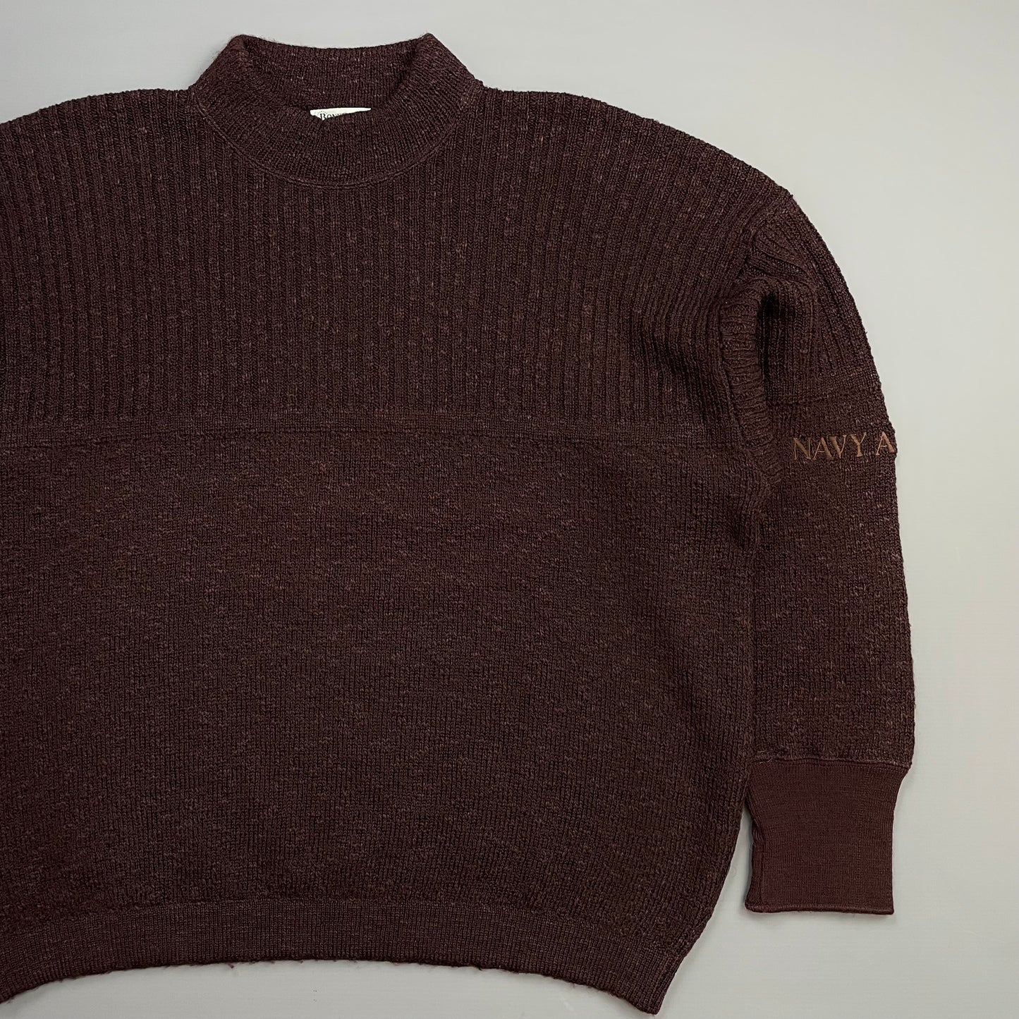 Boneville Brown Navy Arctic 80s Wool & Cotton Thick Knit Jumper