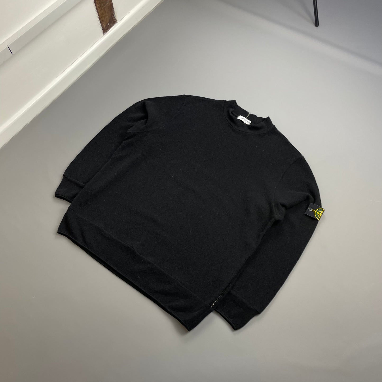 Stone Island Black AW02 Wool-Blend White-Stitch Jumper