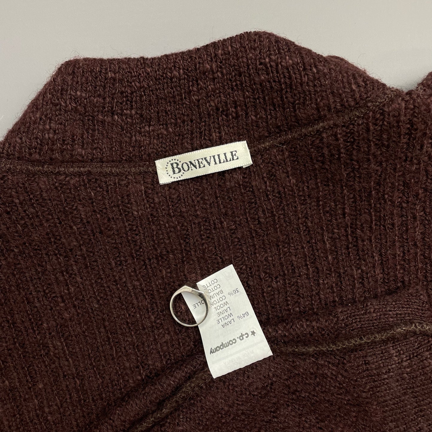 Boneville Brown Navy Arctic 80s Wool & Cotton Thick Knit Jumper