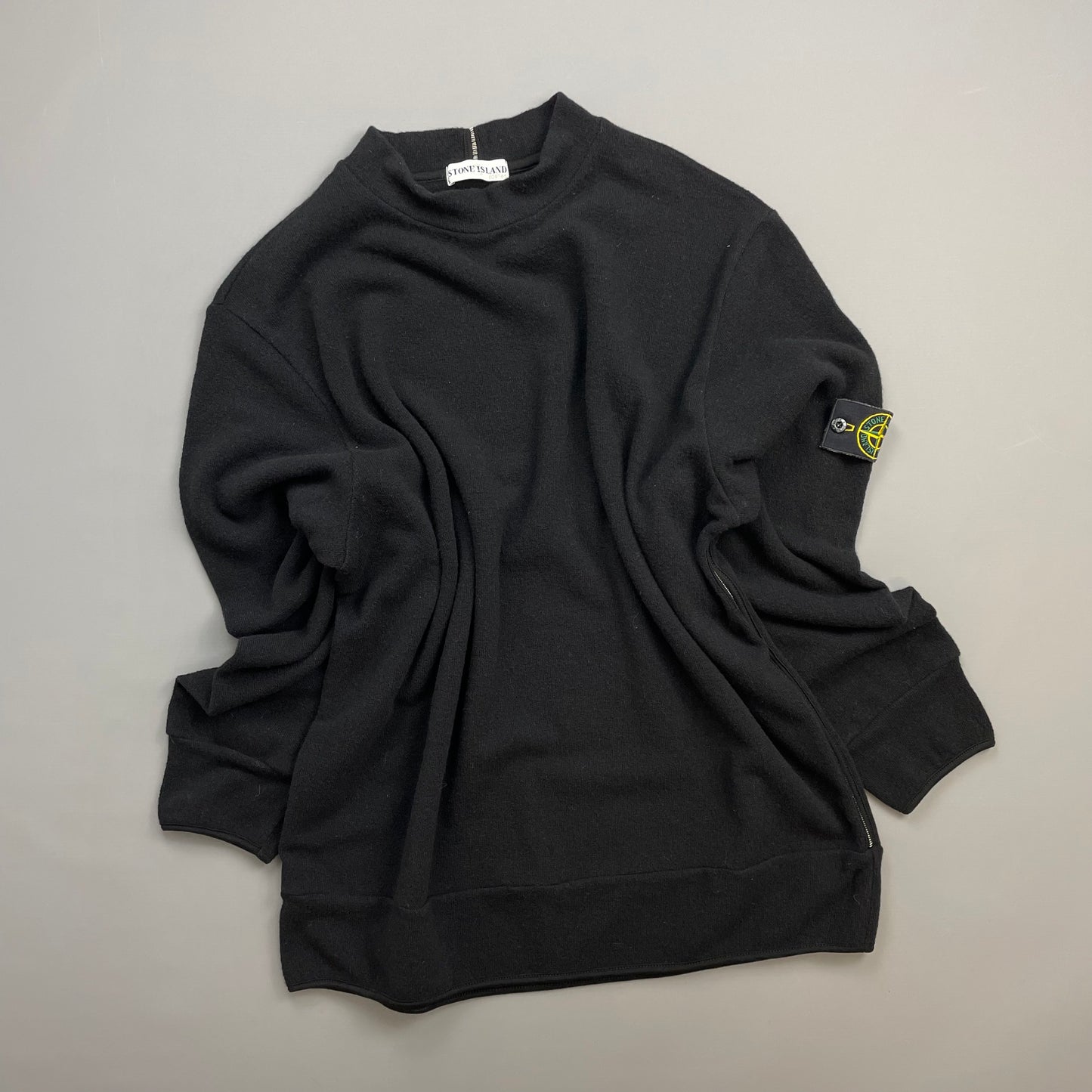 Stone Island Black AW02 Wool-Blend White-Stitch Jumper