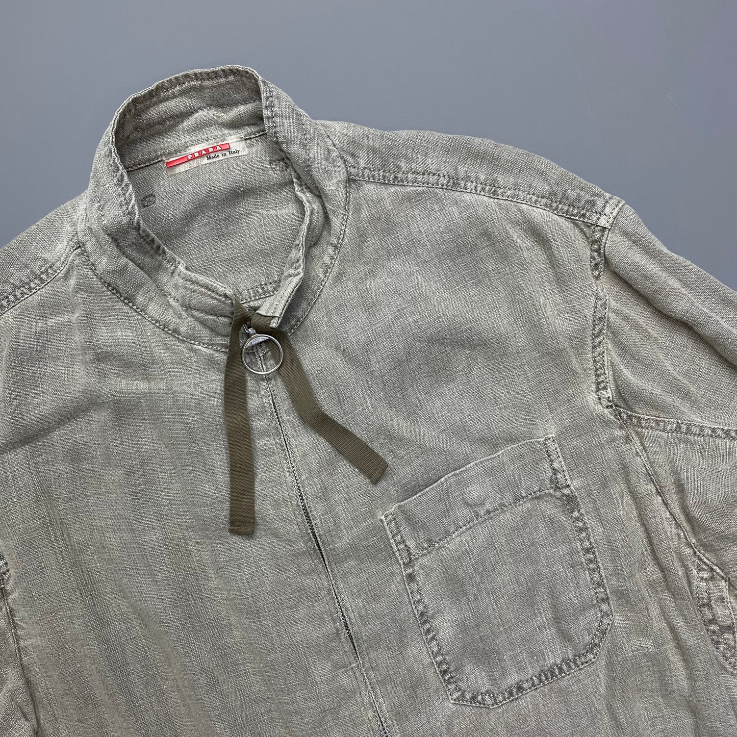 Prada Grey Linen Zip-Through Lightweight Jacket