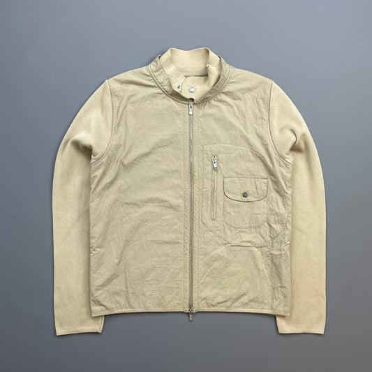 C.P. Company Beige SS04 Cotton Lightweight Hybrid Knitwear Biker Jacket