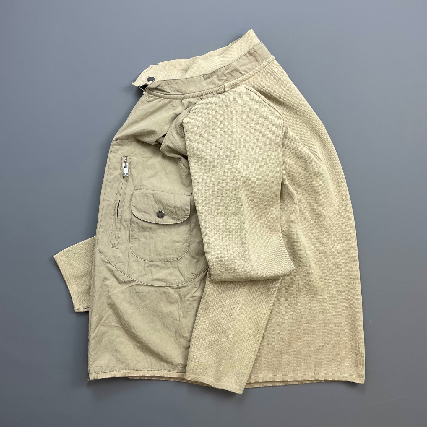 C.P. Company Beige SS04 Cotton Lightweight Hybrid Knitwear Biker Jacket