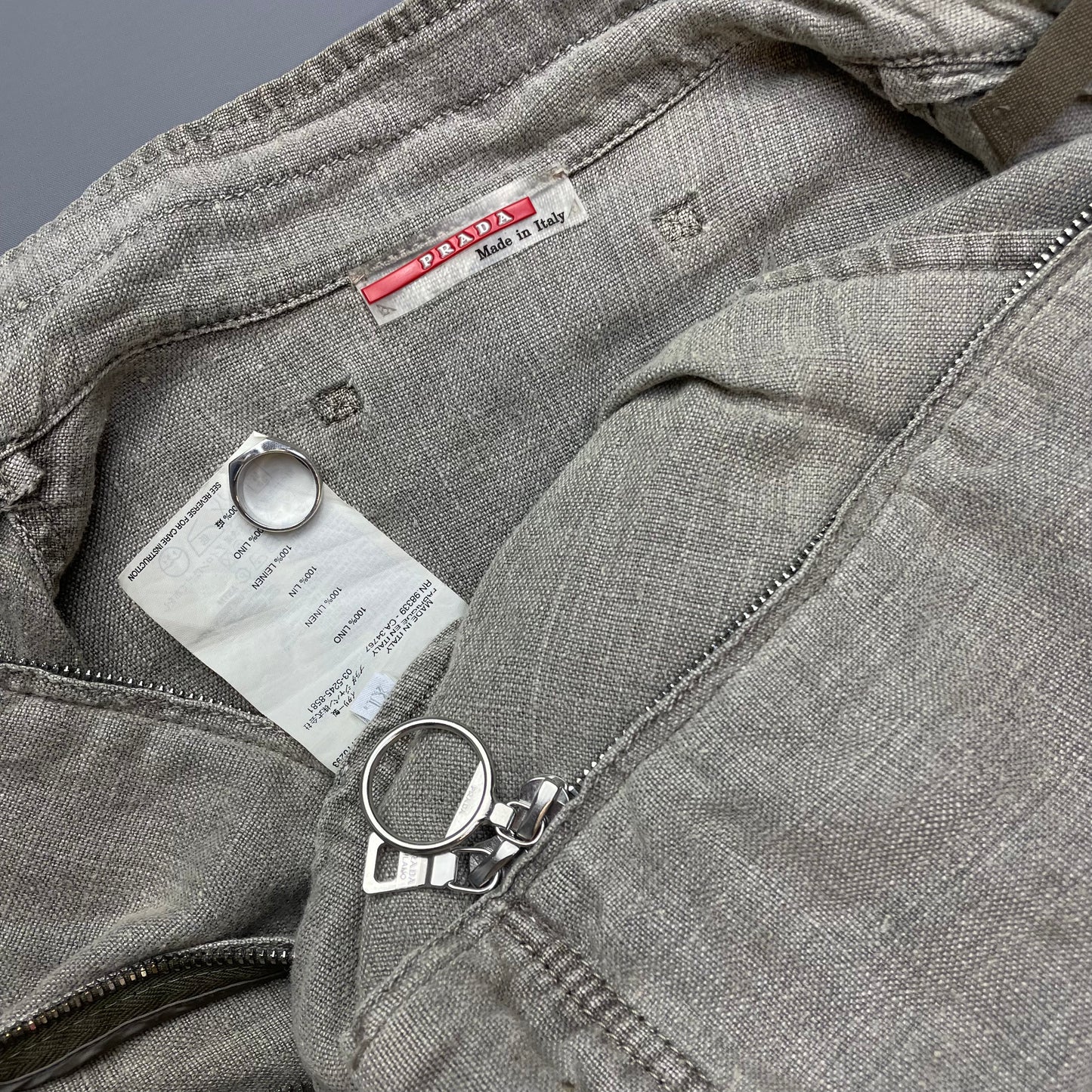 Prada Grey Linen Zip-Through Lightweight Jacket
