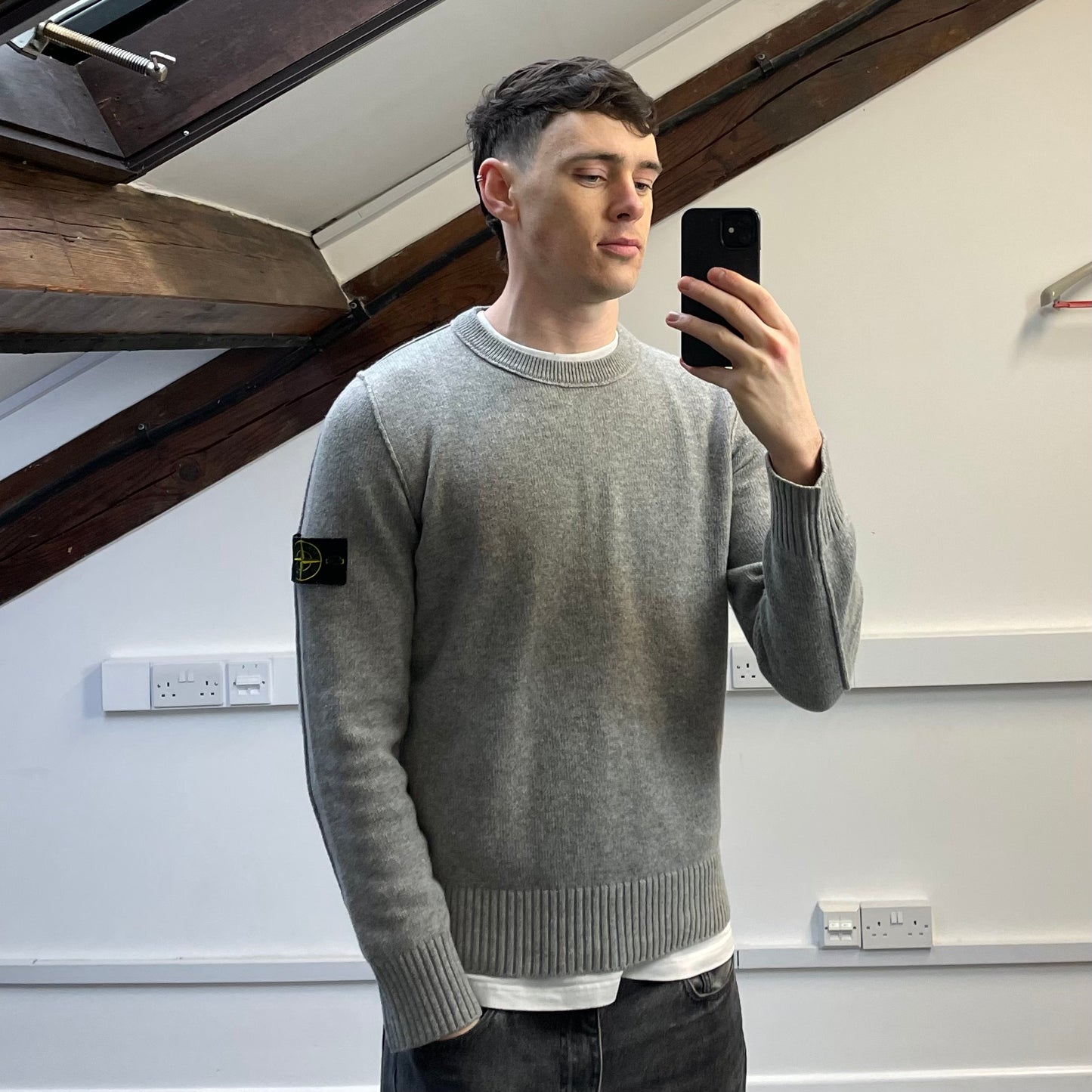 Stone Island Grey AW16 Midweight Wool Knit Crewneck Jumper