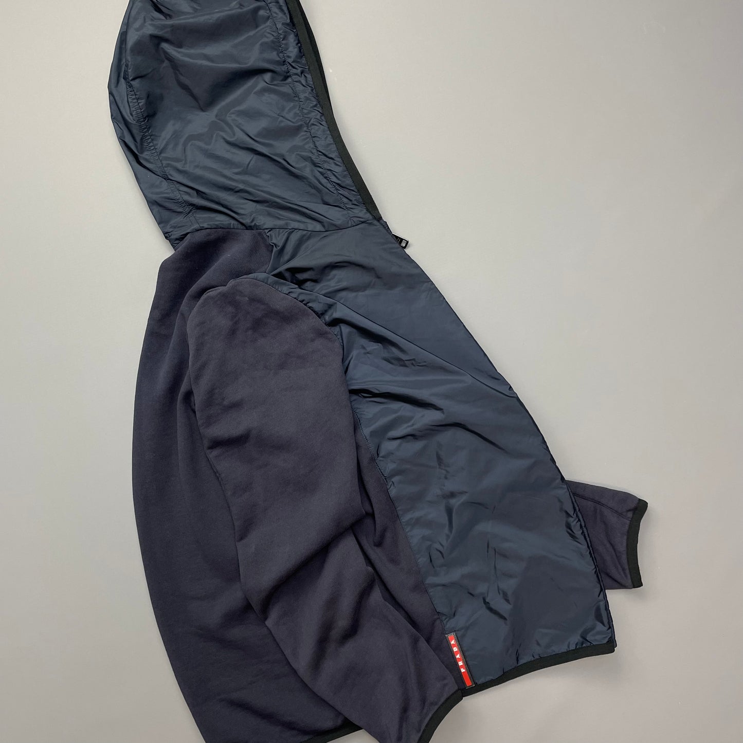 Prada Sport Navy Nylon Panel 2015 Hoodie Jacket