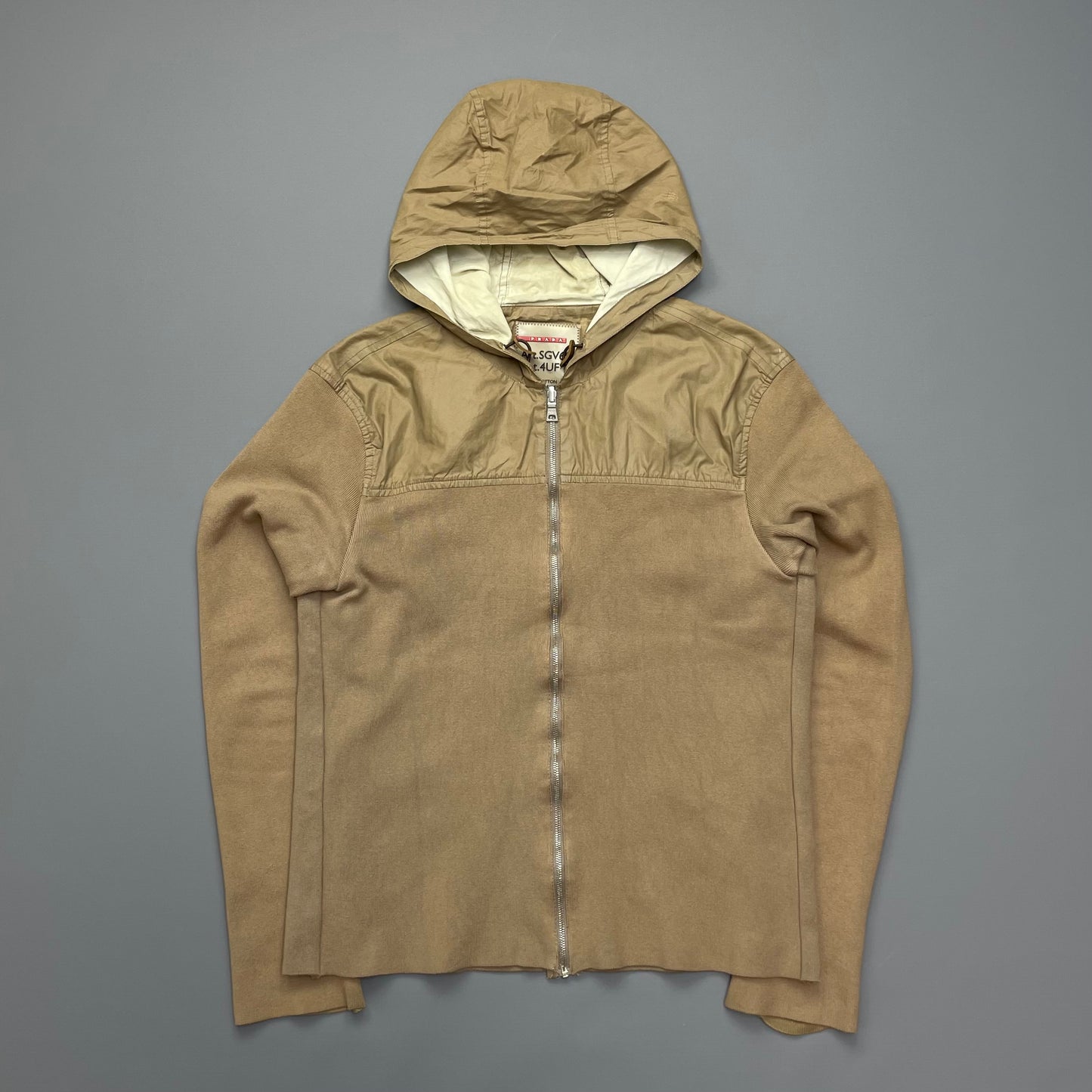 Prada Sport Brown Knit Hoodie with Contrast Hood