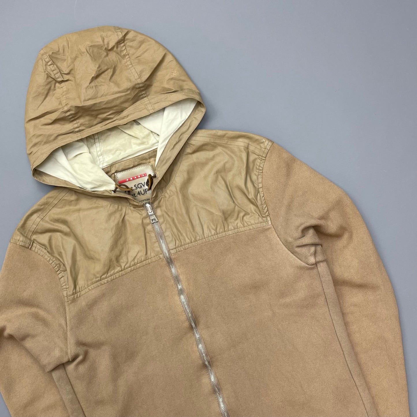 Prada Sport Brown Knit Hoodie with Contrast Hood