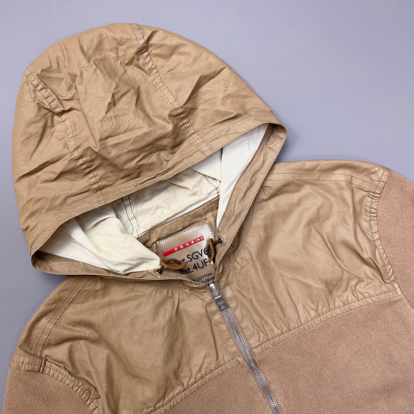 Prada Sport Brown Knit Hoodie with Contrast Hood