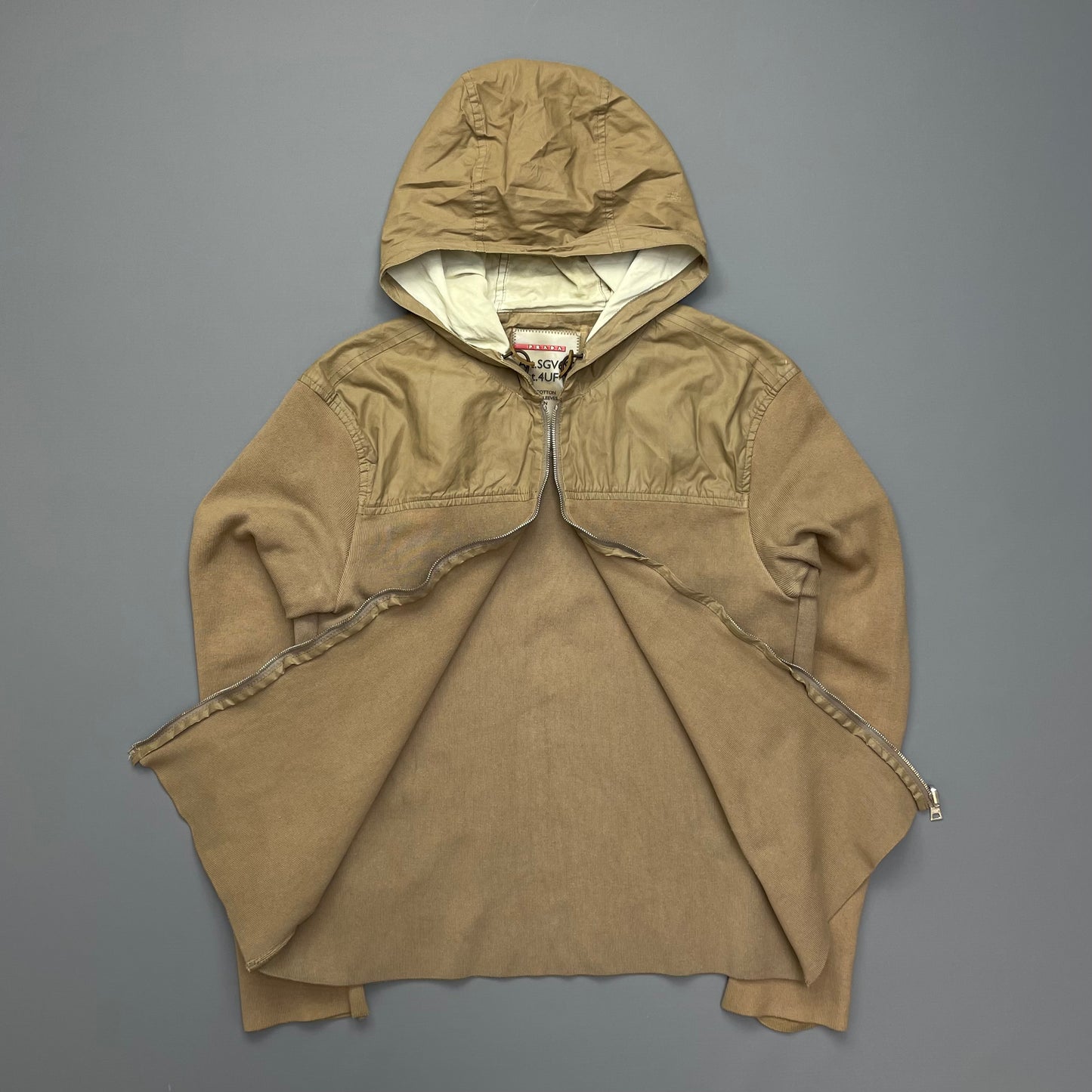 Prada Sport Brown Knit Hoodie with Contrast Hood