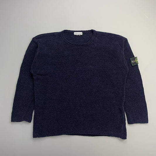 Stone Island Navy SS97 Chenille Knit Green Edge Badge Crewneck Jumper