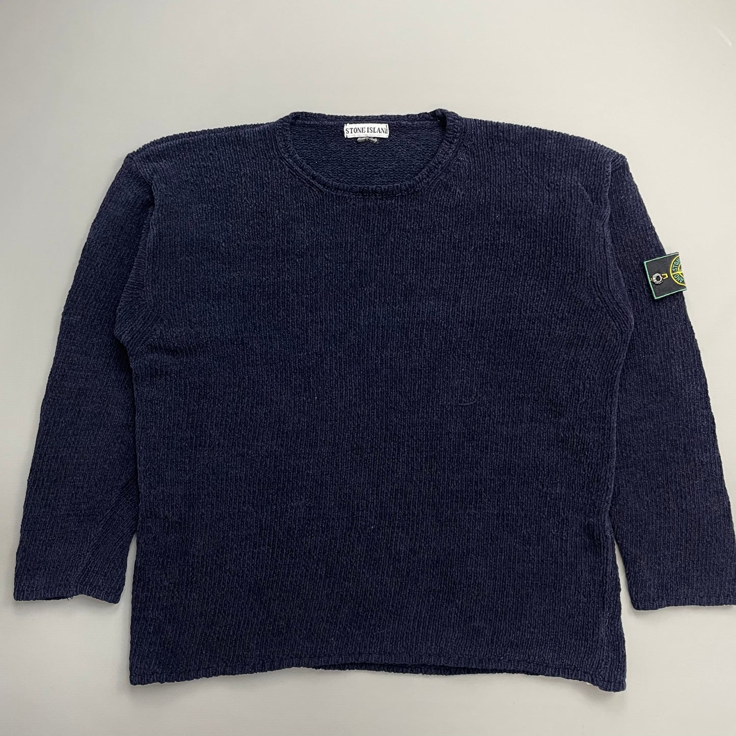 Stone Island Navy SS97 Chenille Knit Green Edge Badge Crewneck Jumper