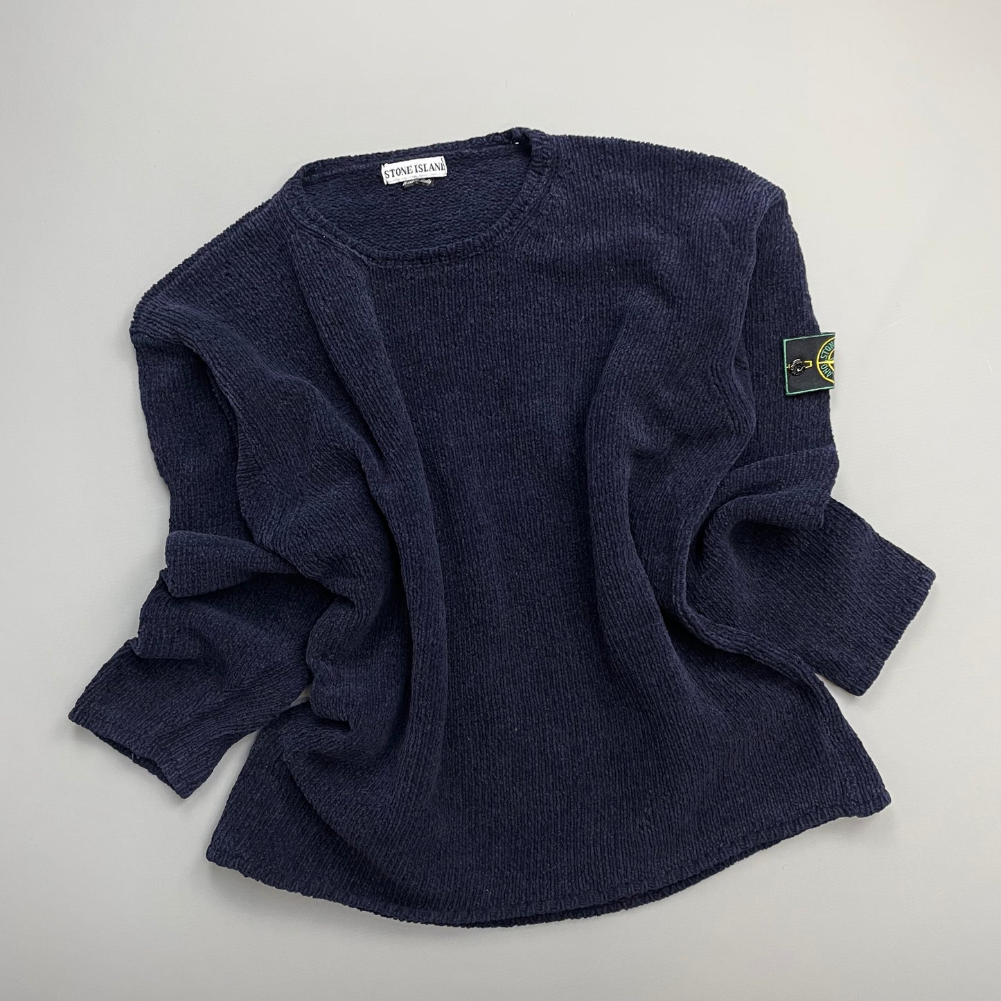 Stone Island Navy SS97 Chenille Knit Green Edge Badge Crewneck Jumper
