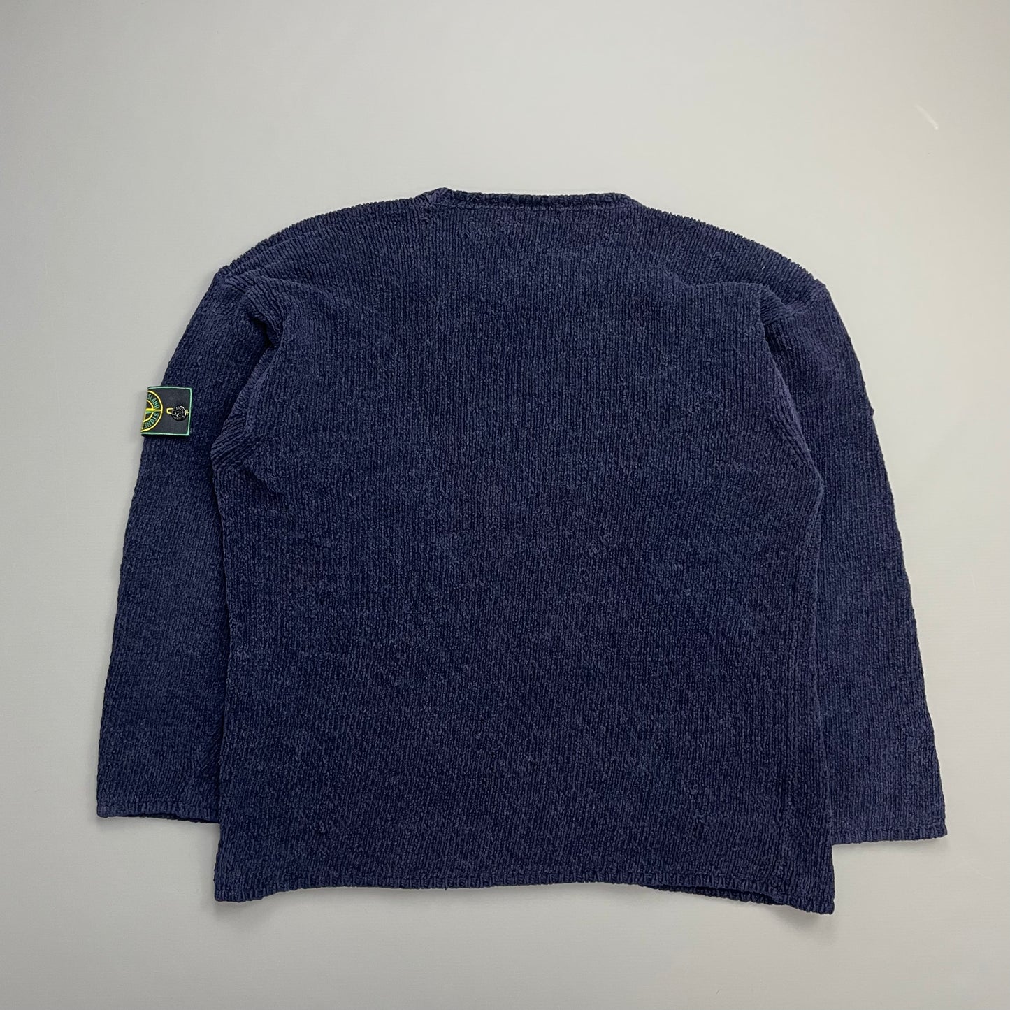 Stone Island Navy SS97 Chenille Knit Green Edge Badge Crewneck Jumper