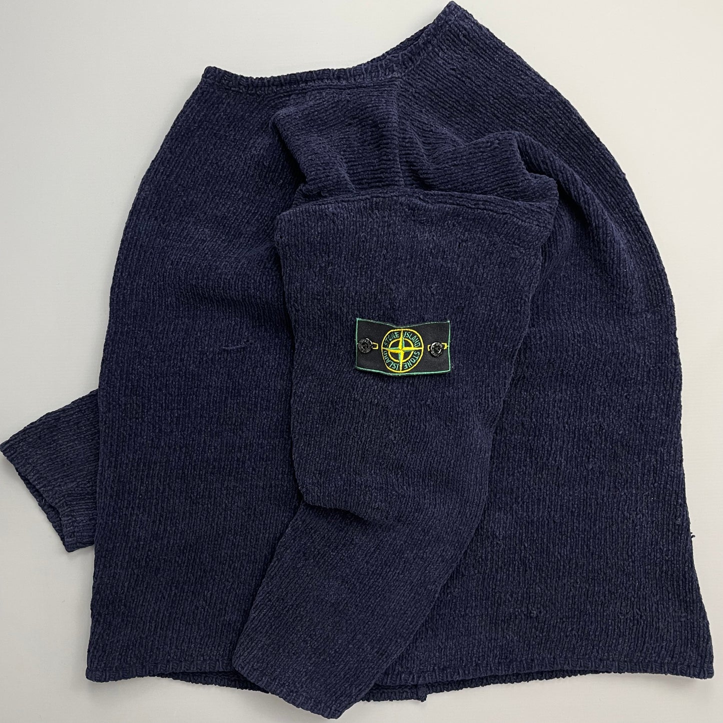 Stone Island Navy SS97 Chenille Knit Green Edge Badge Crewneck Jumper
