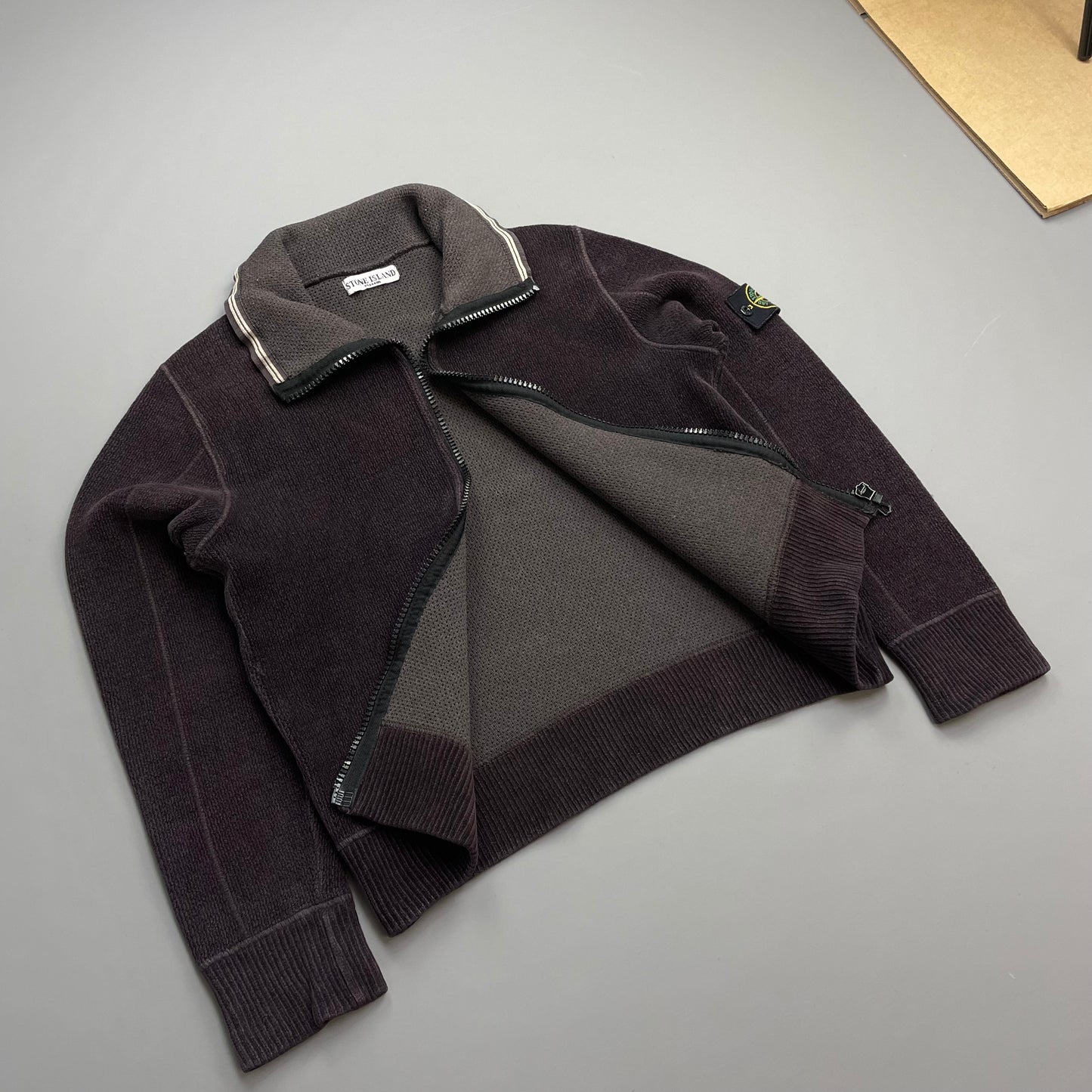 Stone Island Burgundy Brown AW07 Chenille Zip-Through Fleece Jacket