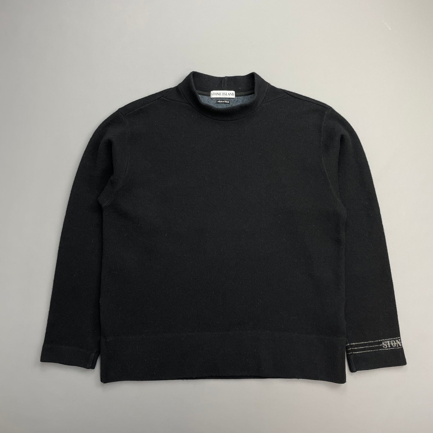 Stone Island Black AW97 Wool Blend Cuff Spellout Knit Jumper