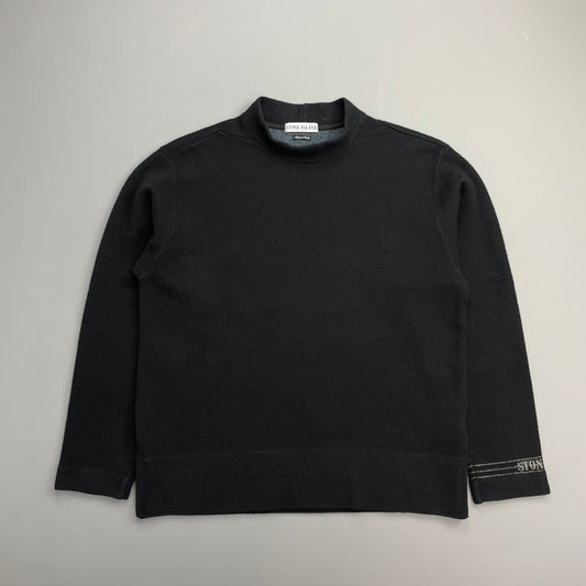 Stone Island Black AW97 Wool Blend Cuff Spellout Knit Jumper