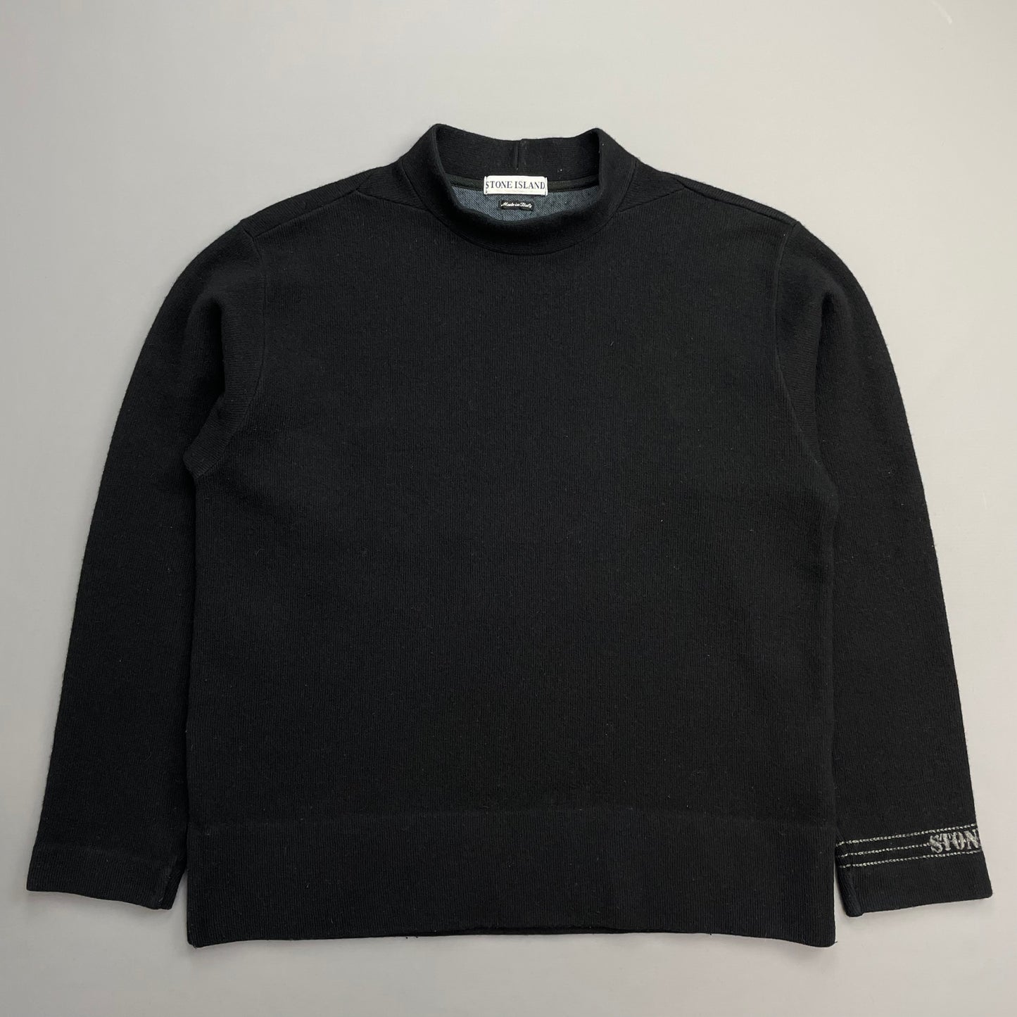 Stone Island Black AW97 Wool Blend Cuff Spellout Knit Jumper