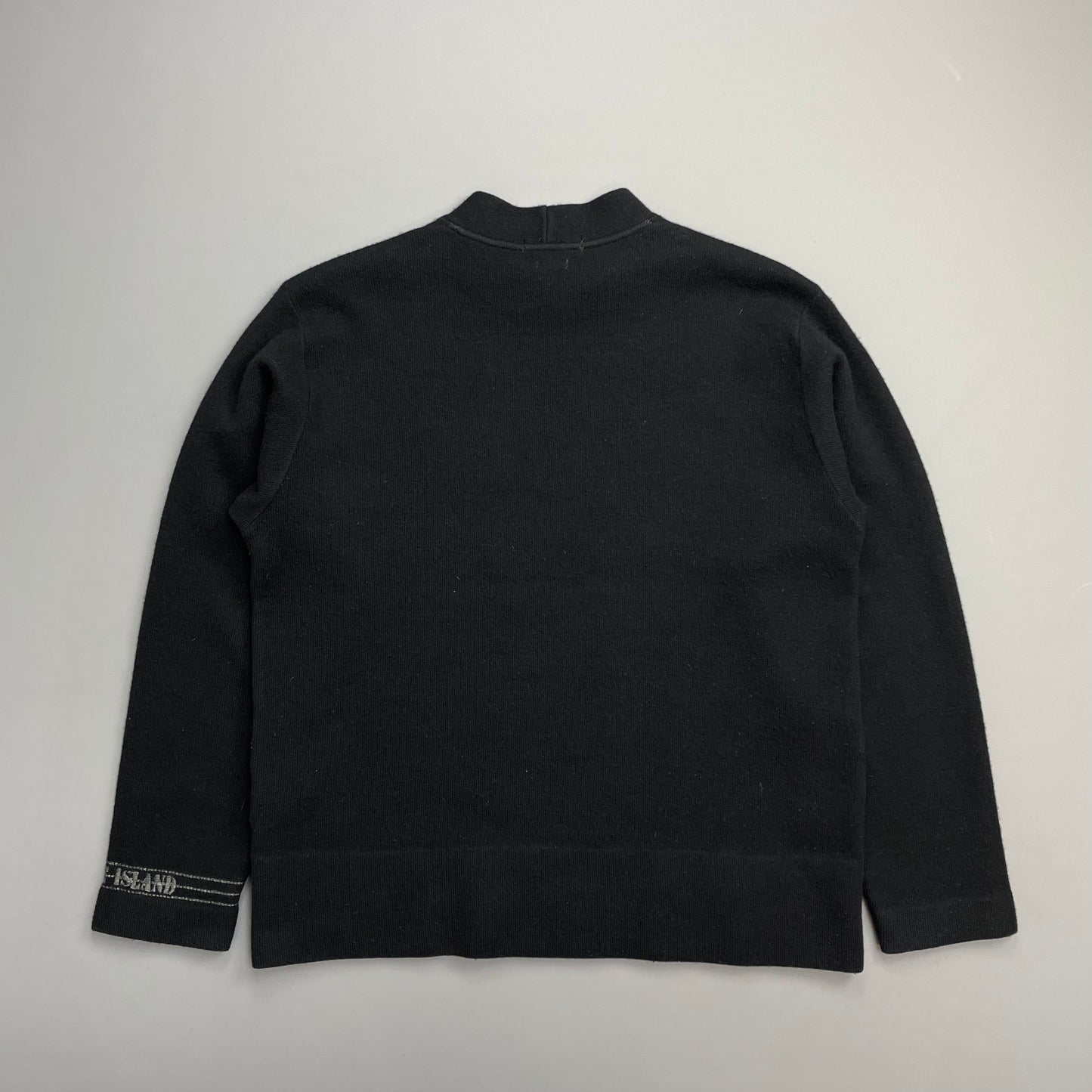 Stone Island Black AW97 Wool Blend Cuff Spellout Knit Jumper