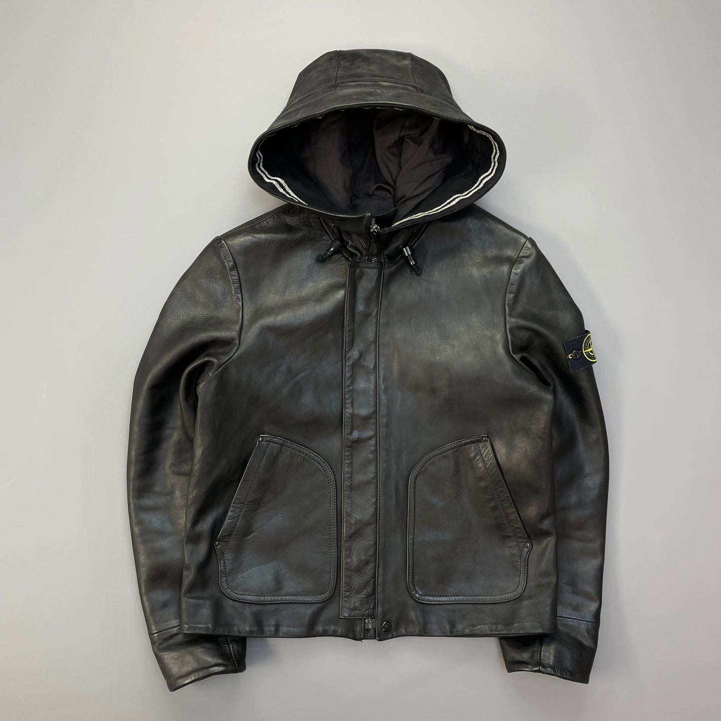 Stone Island AW07 Hooded Black Leather Jacket