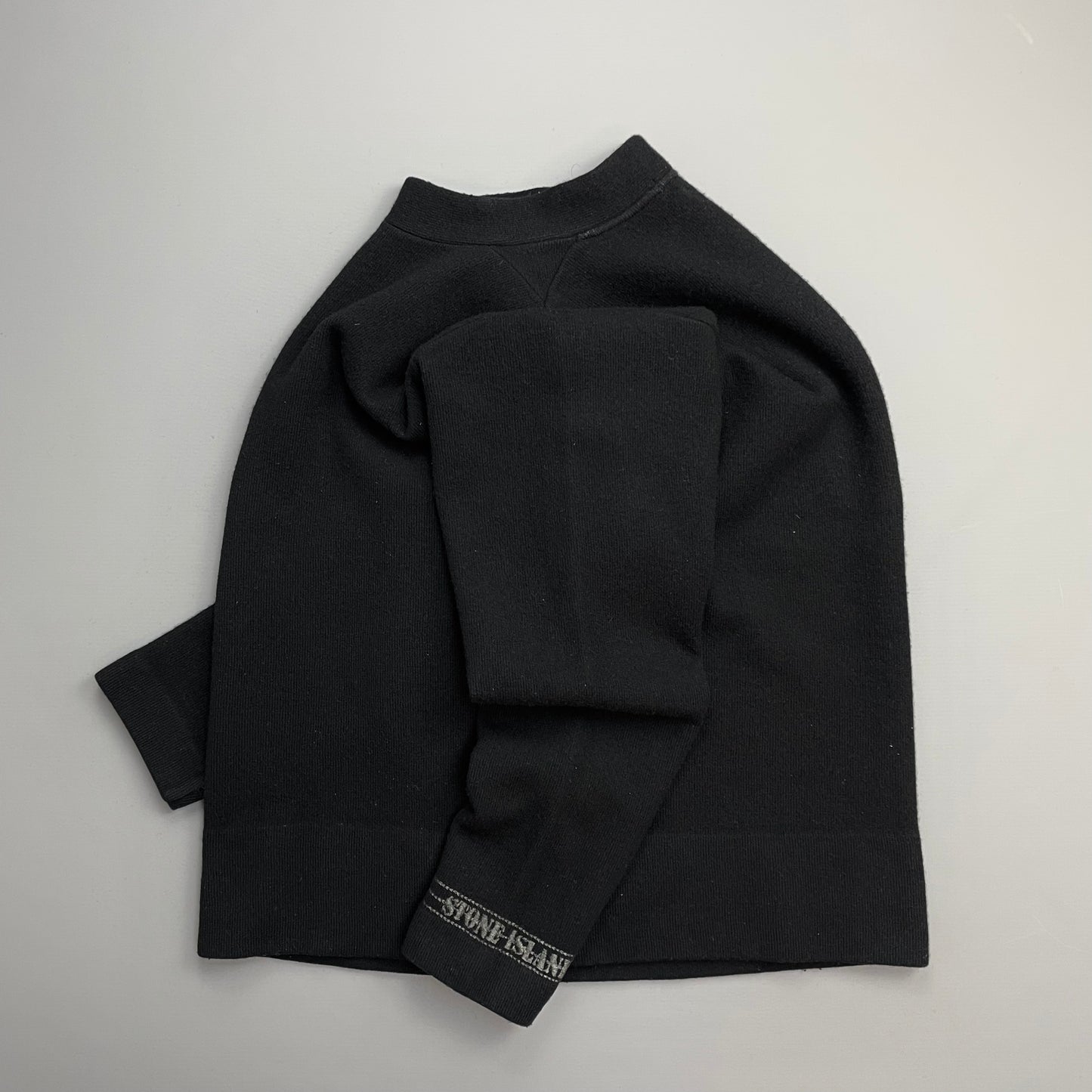 Stone Island Black AW97 Wool Blend Cuff Spellout Knit Jumper