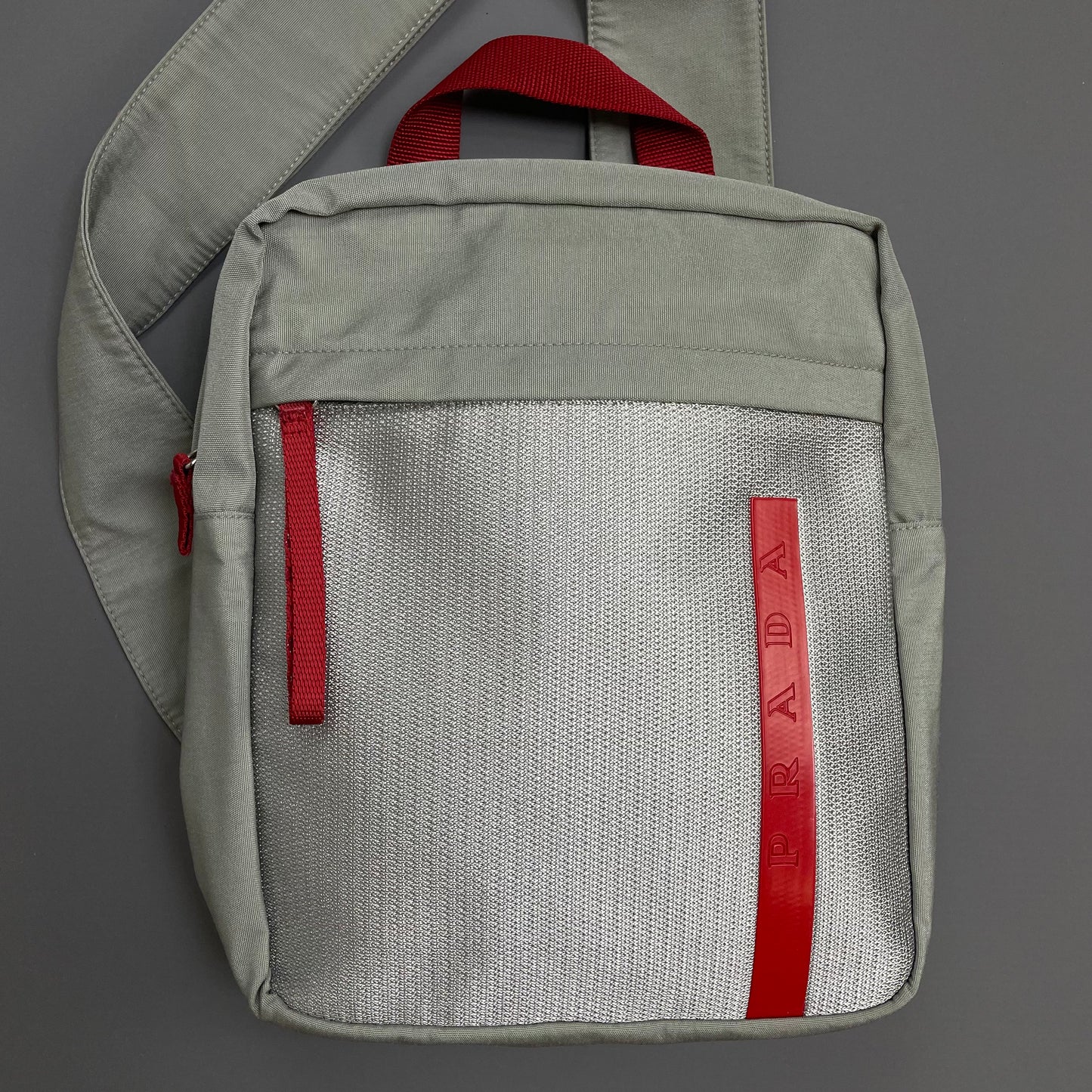Prada Sport Grey 1999 Nylon Mesh Sling Crossbody Bag