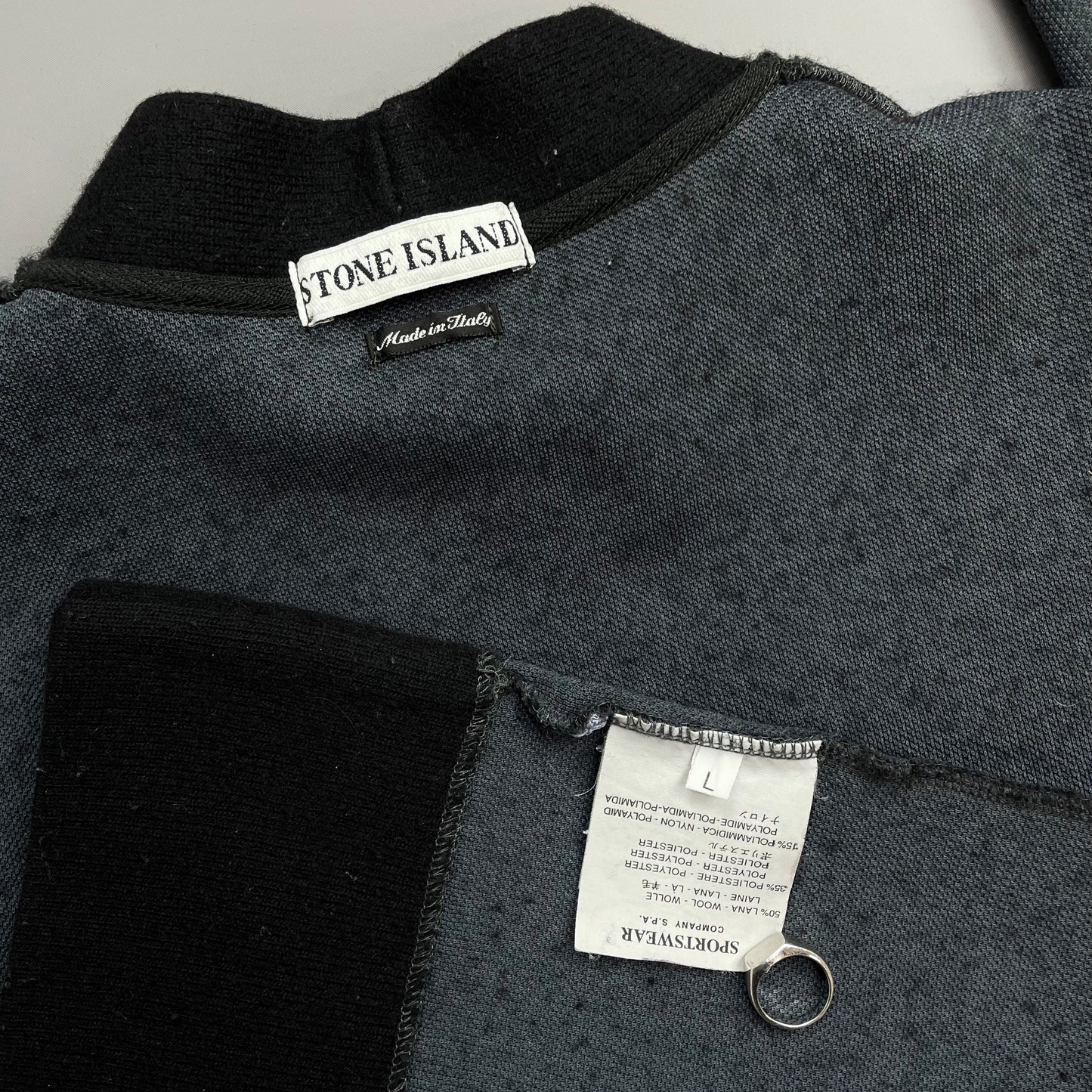 Stone Island Black AW97 Wool Blend Cuff Spellout Knit Jumper