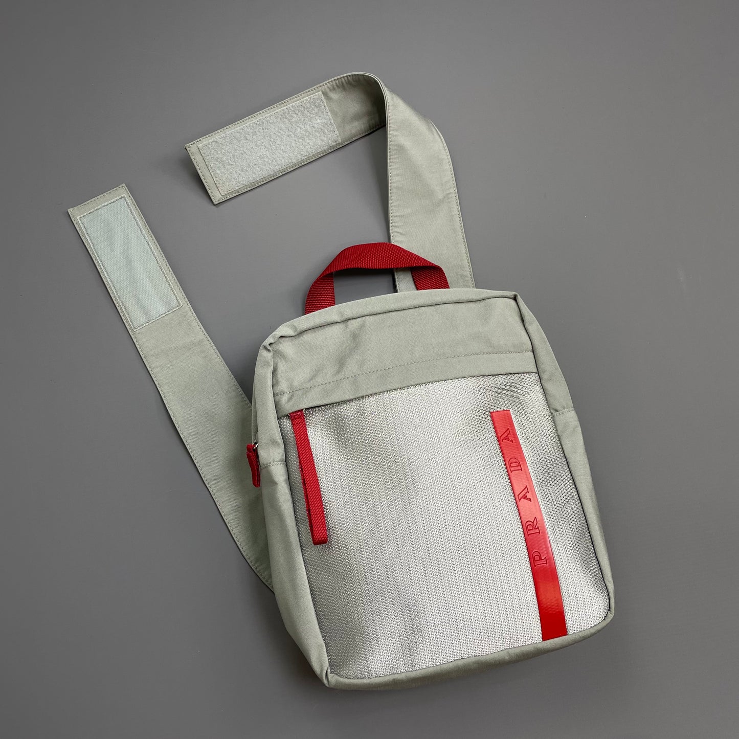 Prada Sport Grey 1999 Nylon Mesh Sling Crossbody Bag