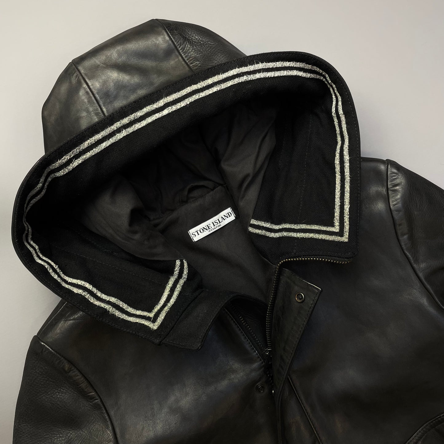 Stone Island AW07 Hooded Black Leather Jacket