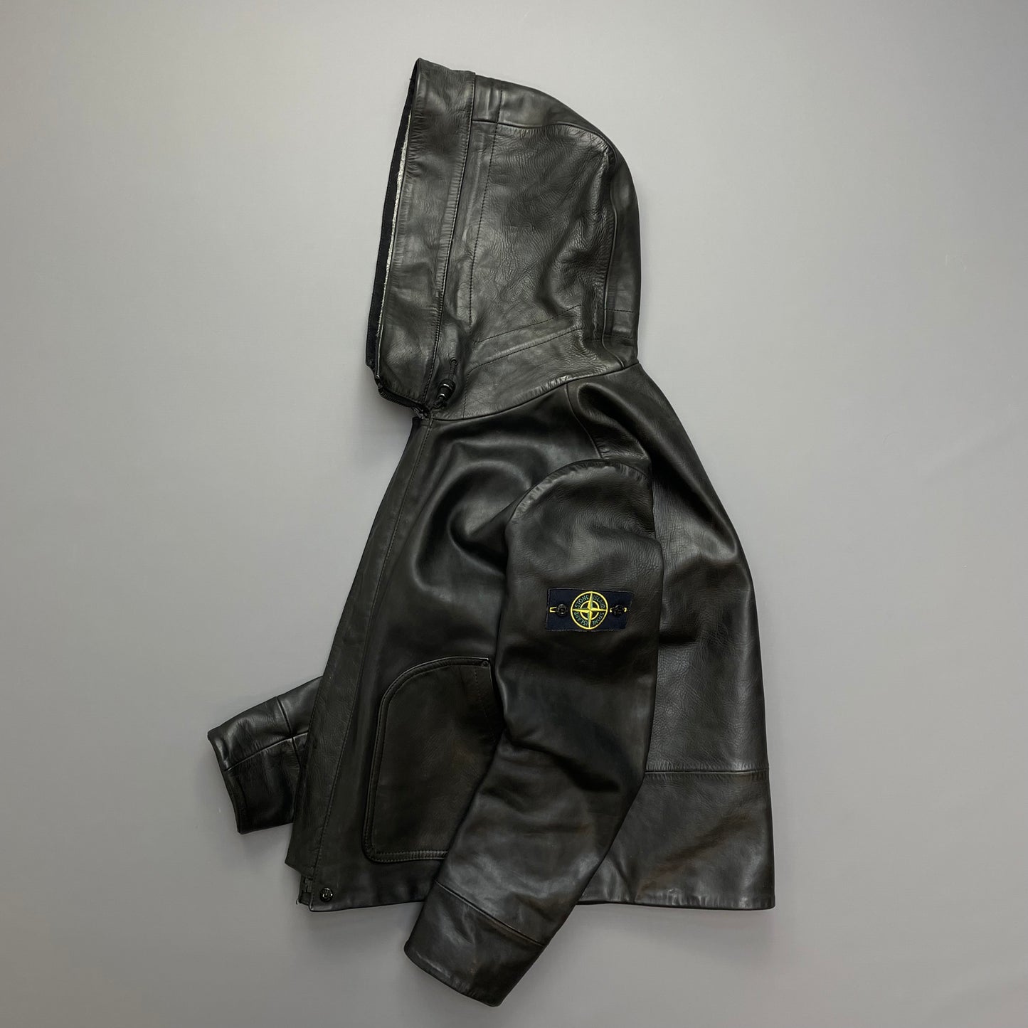 Stone Island AW07 Hooded Black Leather Jacket