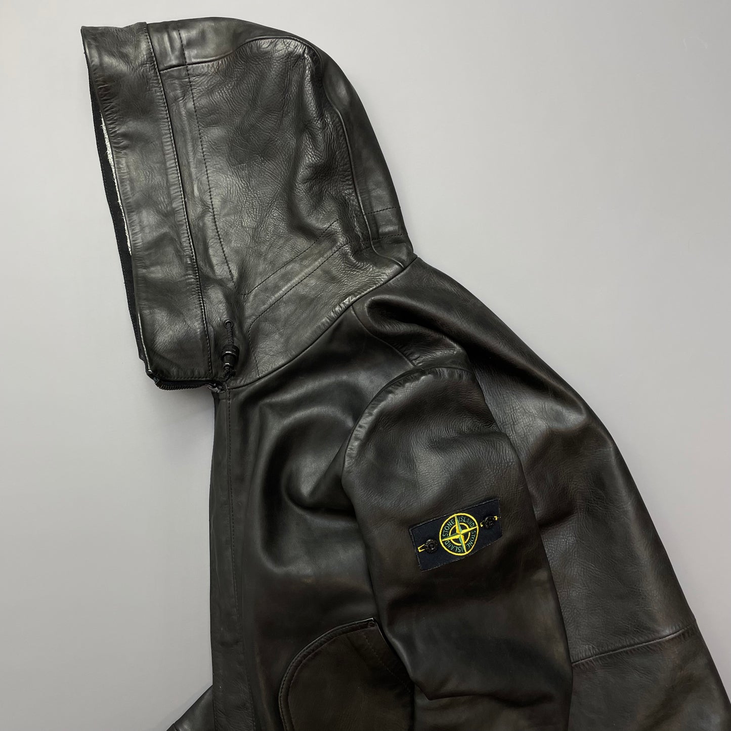 Stone Island AW07 Hooded Black Leather Jacket