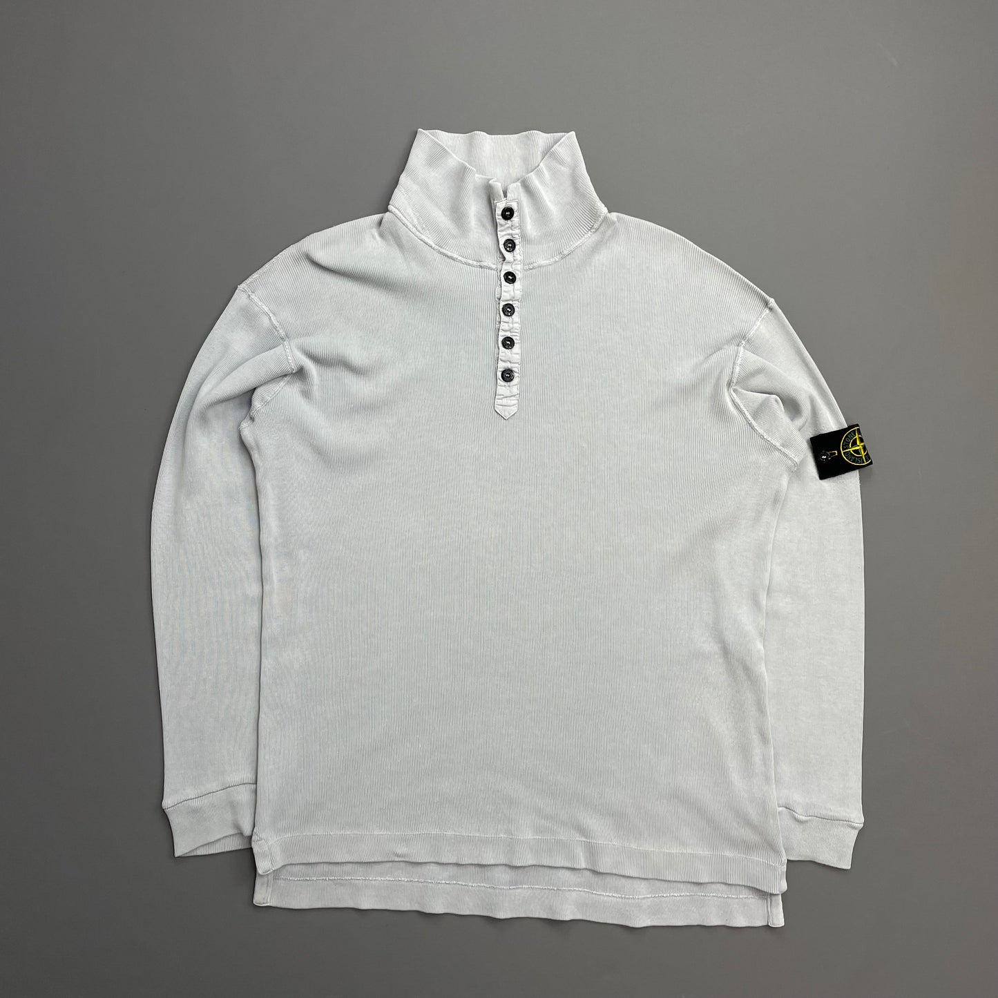 Stone Island Light Blue SS03 Button-Up Collar Fine-Rib Lightweight Jumper