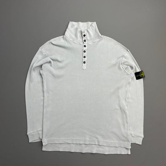 Stone Island Light Blue SS03 Button-Up Collar Fine-Rib Lightweight Jumper